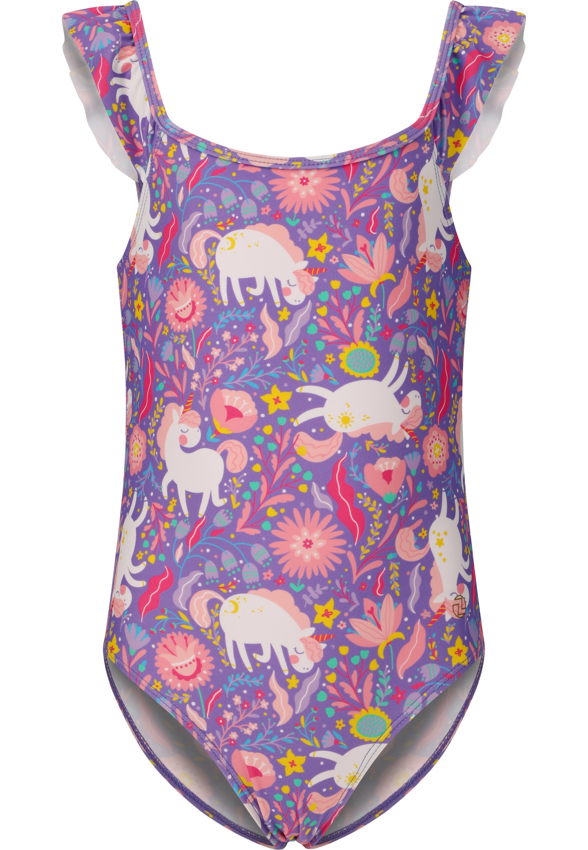 ZIGZAG Kinder Badeanzug "Carly", bunt, Gr. 116, bedruckt, 80% Polyamid, 20% Elasthan, Badeanzüge, mit modischem Rüschendesign