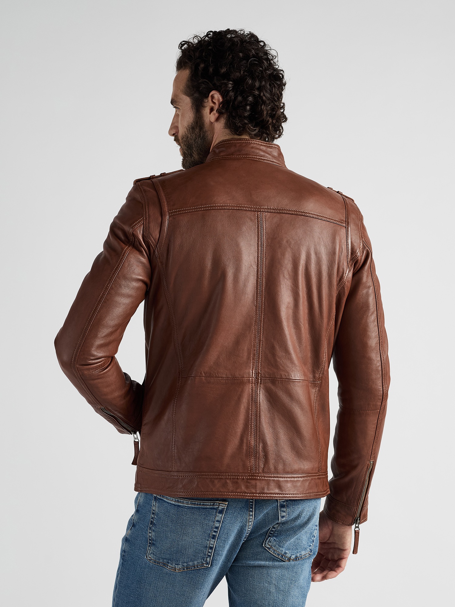 Bikerjacke JCC "1101019-2", Herren, Gr. 3XL, braun (cognac), Obermaterial: 100% Leder Lamm; Futter: 50% Polyester, 50% Baumwolle; Ärmelfutter: 100% Polyester, Jacken 3