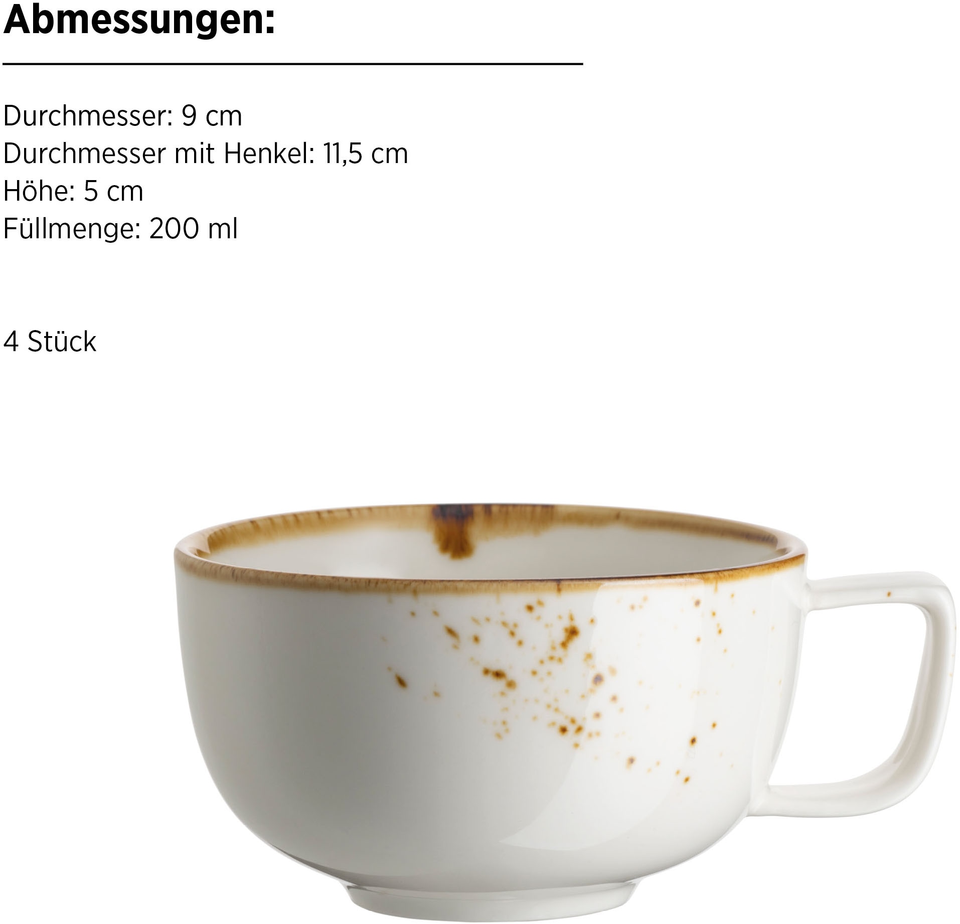 MÄSER Tasse »Kaffeetassen-Set Pinta, aus Porzellan«, (Set, 8 tlg.), 8er Set, bestehend aus 4 Tassen und 4 Untertassen