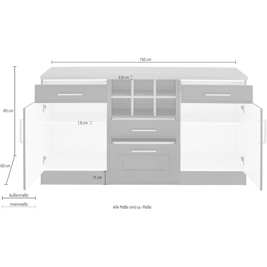 HELD MÖBEL Unterschrank »Stockholm«, 150 cm breit, hochwertige MDF-Fronten mit Fräsung, viel Stauraum