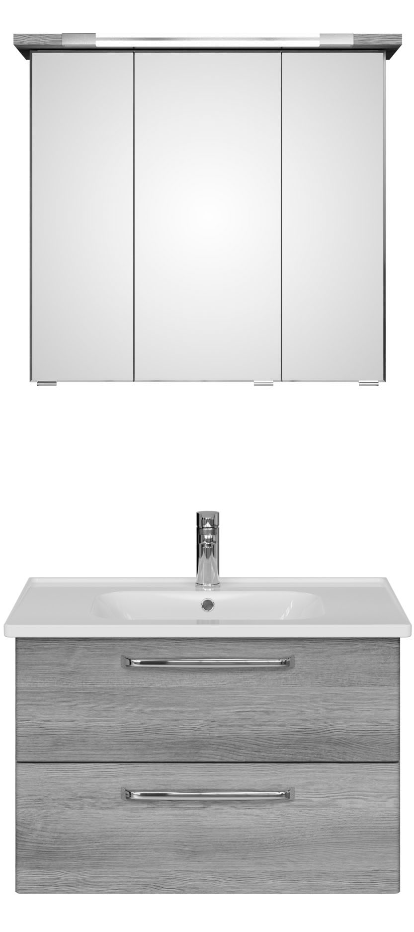 Saphir Badmöbel-Set »Trentino 2-teilig Keramik-Waschtisch, Spiegelschrank mit LED-Profil«, (3 St.), Badmöbel-Set 79cm breit, inkl. Türdämpfer, 3 Türen, 2 Auszügen