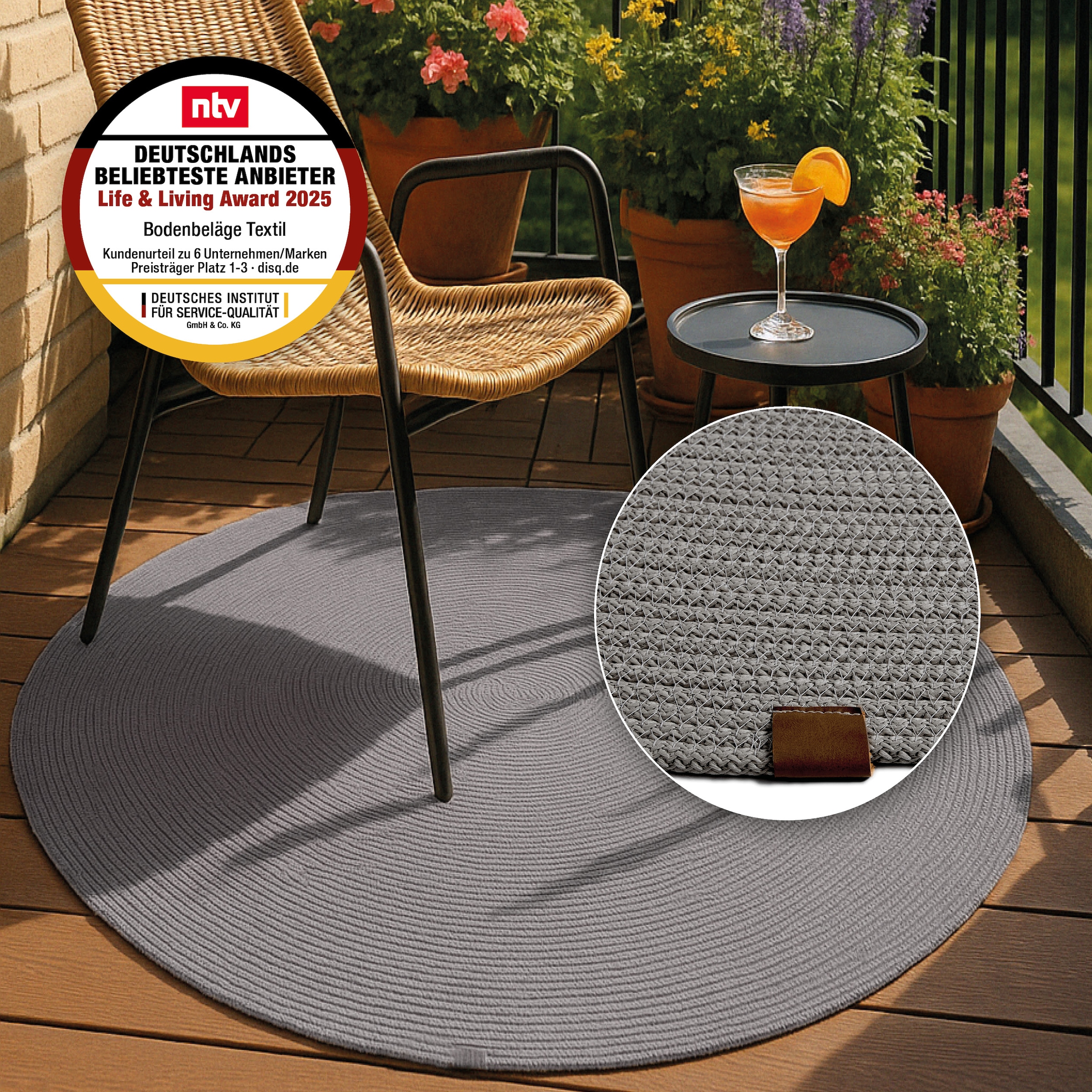 ASTRA Teppich »Paris«, rund, 8 mm Höhe, In- und Outdoor geeignet, Aussenbereich, Wohnzimmer