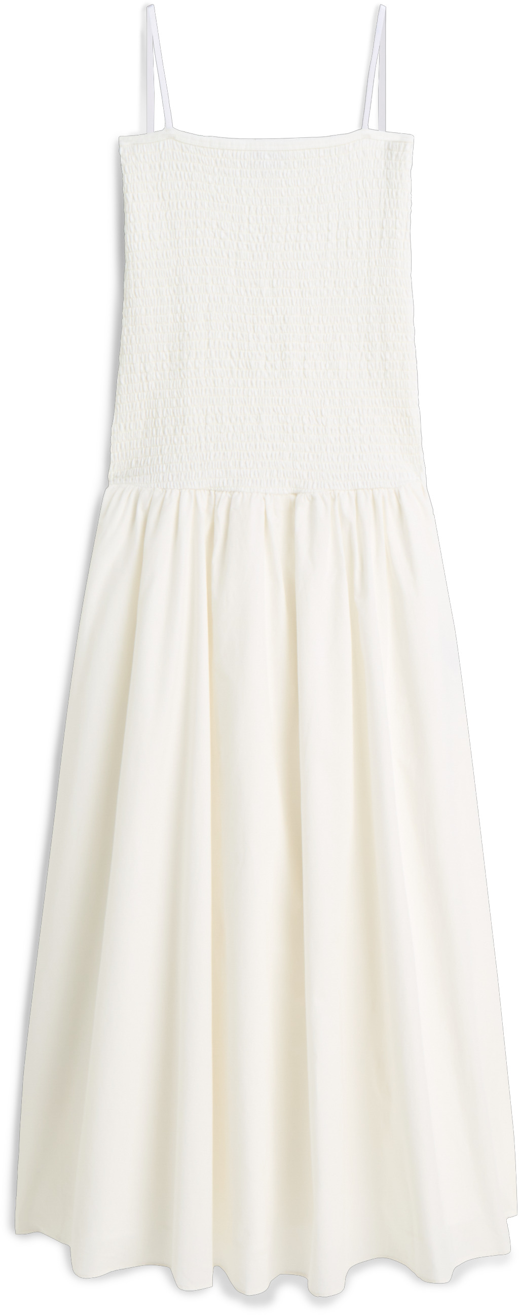 Tommy Jeans Trägerkleid "TJW SMOCK FABRIC MIX MAXI DRESS" Baumwolle, gesmoktes Oberteil, schmale Träger