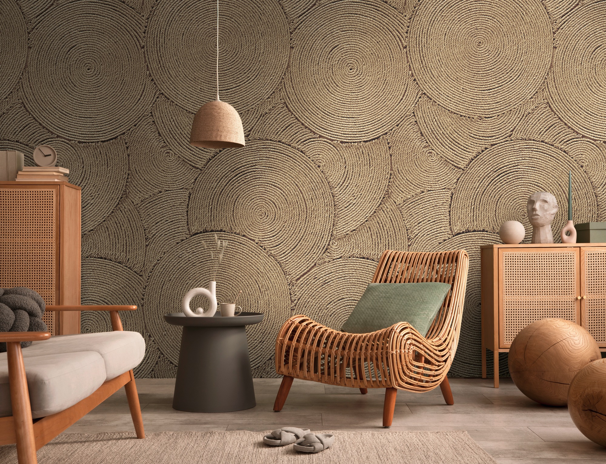 living walls Vliestapete »Vibes & Styles Ropana – Woven Circles Fototapete« Kunst leicht strukturiert Kreisstruktur in 3D-Optik mit natürlicher, moderner Ausstrahlung
