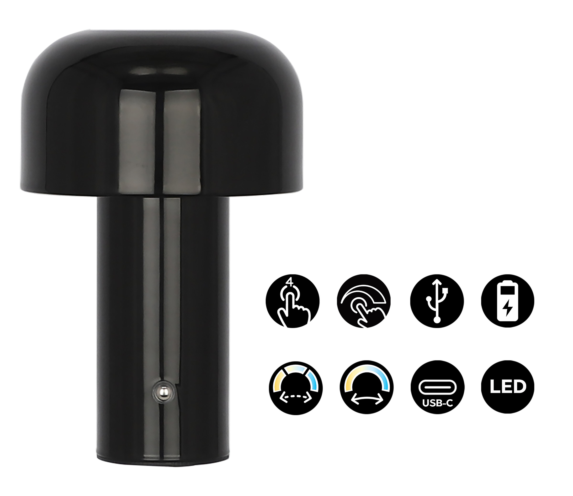 OTTO HOME LED Tischleuchte "Ronno", schwarz, 1, Ø 12,6cm H: 19cm, 1 Stk., Leuchten, USB-C, Akku, Typ-C-Ladekabel, CCT, Tischlampe kabellos, Akkulampe, LED Tischleuchte