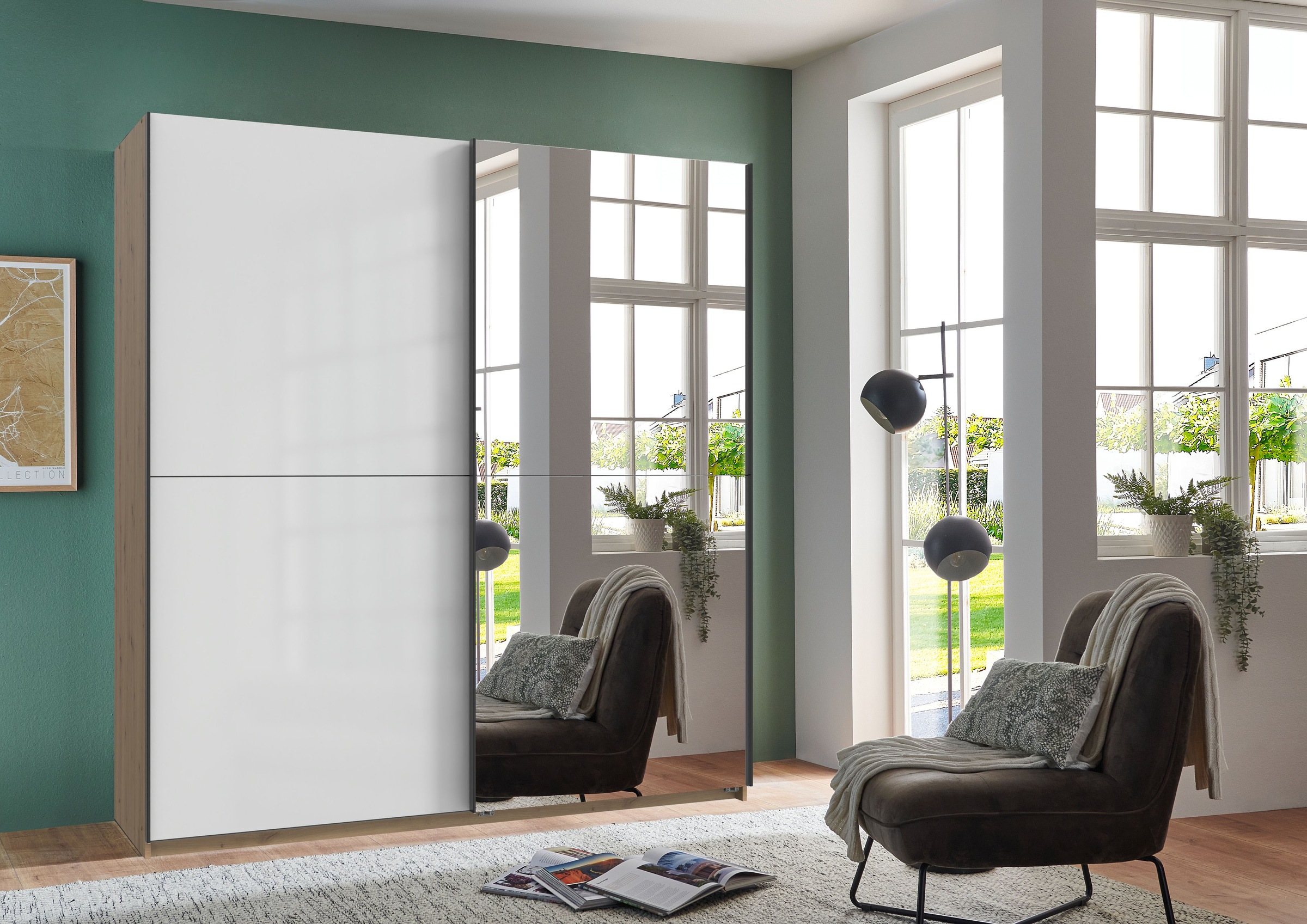Wimex Kleiderschrank »Mugano, B/T/H 135 oder 180/65/198cm, Made in Germany«, (wähle Deine Ausstattung: Basic oder Premium!), 2 Schwebetüren mit oder ohne Spiegel, Metallgriffe