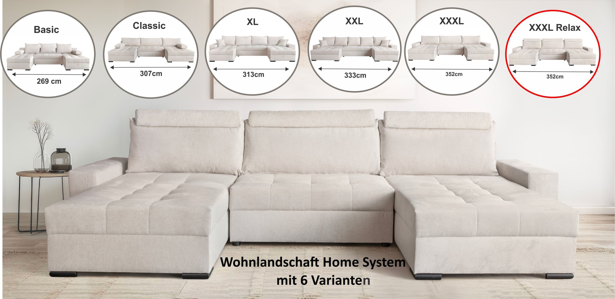 OTTO home Wohnlandschaft "Home System U-Form, von B: 269-352 cm wählbar, 6 günstig online kaufen