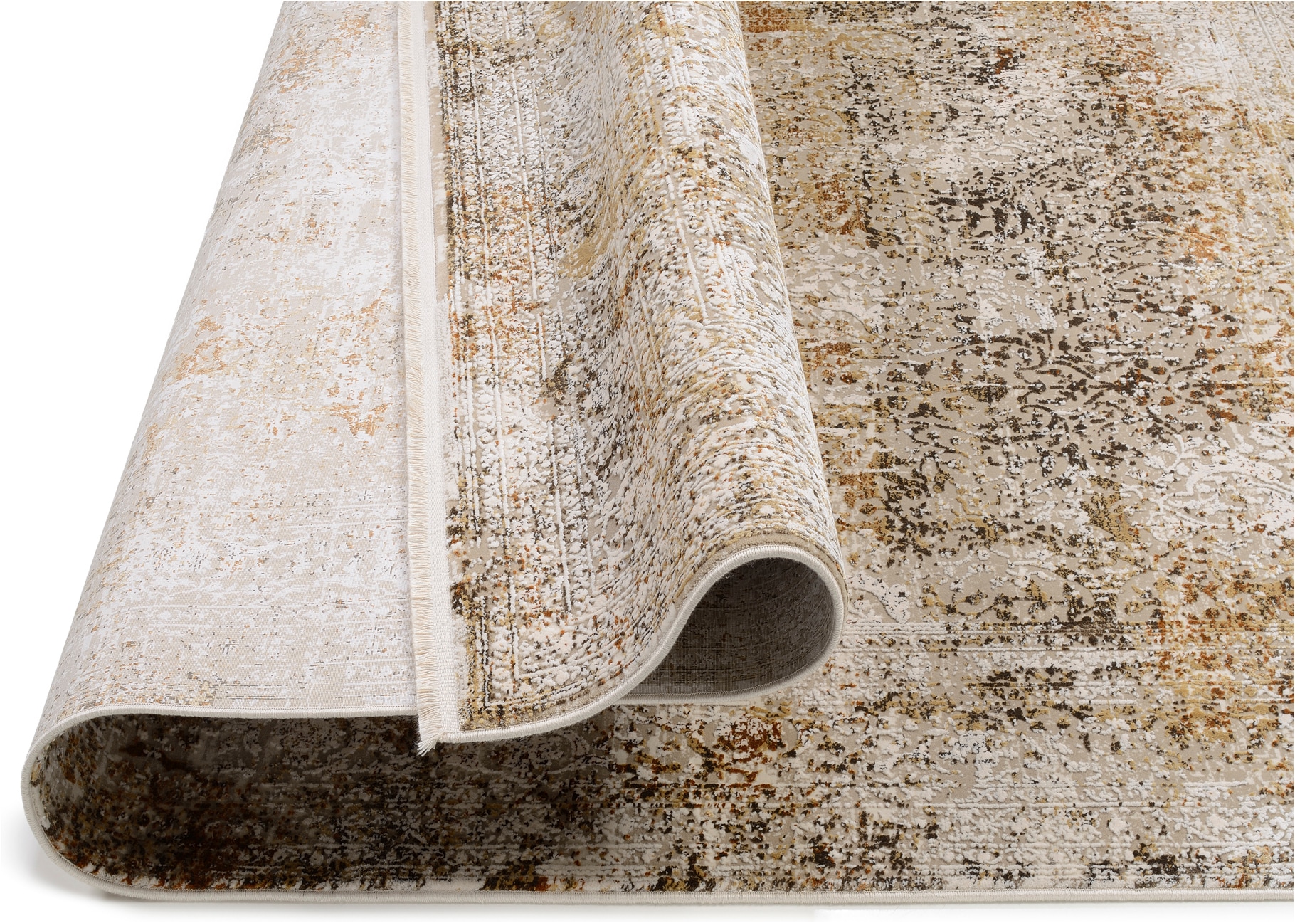 OCI DIE TEPPICHMARKE Teppich »BESTELLER CAVA , auch als Läufer und in Rund« rechteckig 8 mm Höhe Glanz Viskose, mit Fransen, Hoch Tief Struktur, Vintage, Wohnzimmer