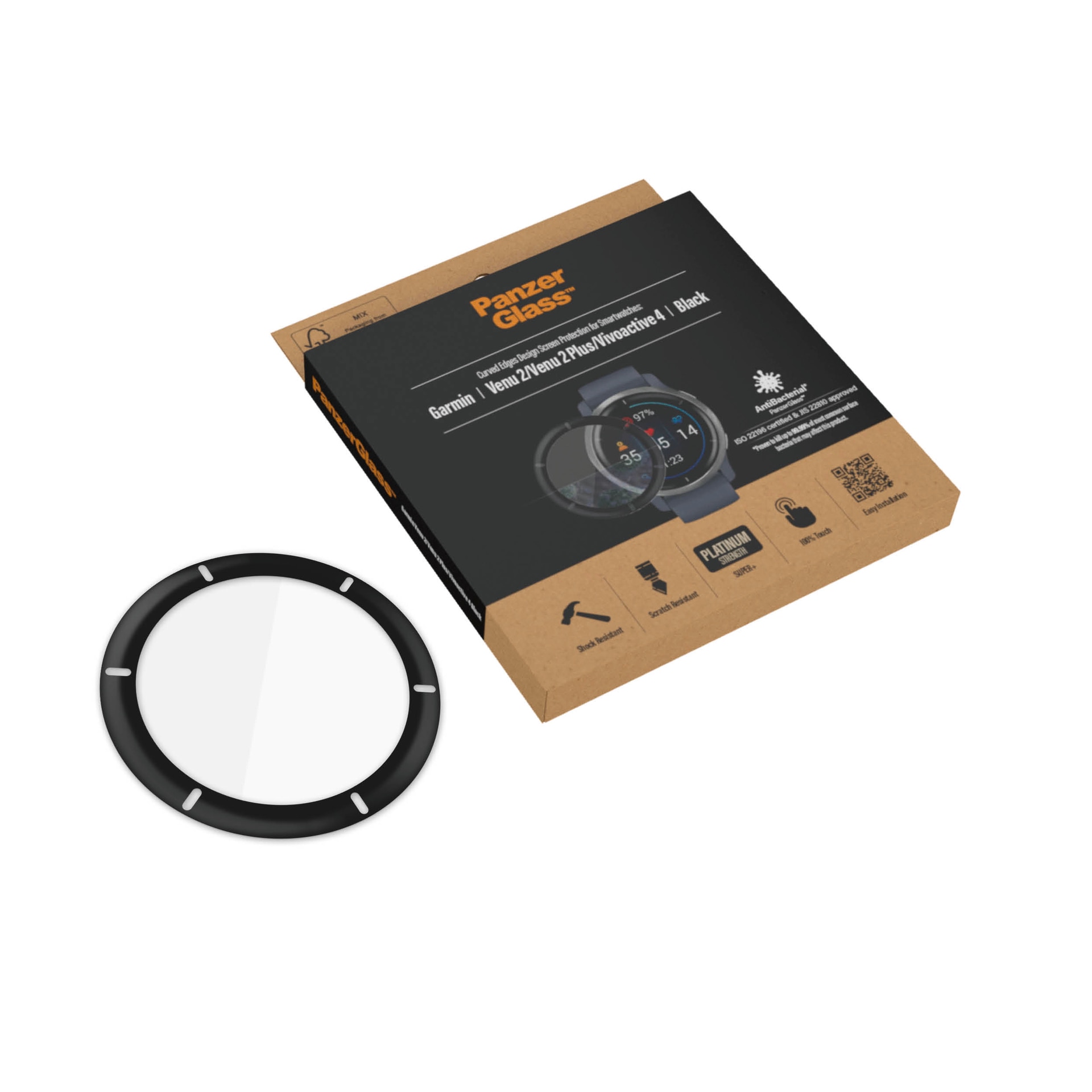 PanzerGlass Displayschutzglas »Curved Edges Design Screen Protection«, für Garmin Venu 2-Vivoactive 4, Displayschutzfolie, Schutzfolie, Bildschirmschutz, kratz- & stoßfest