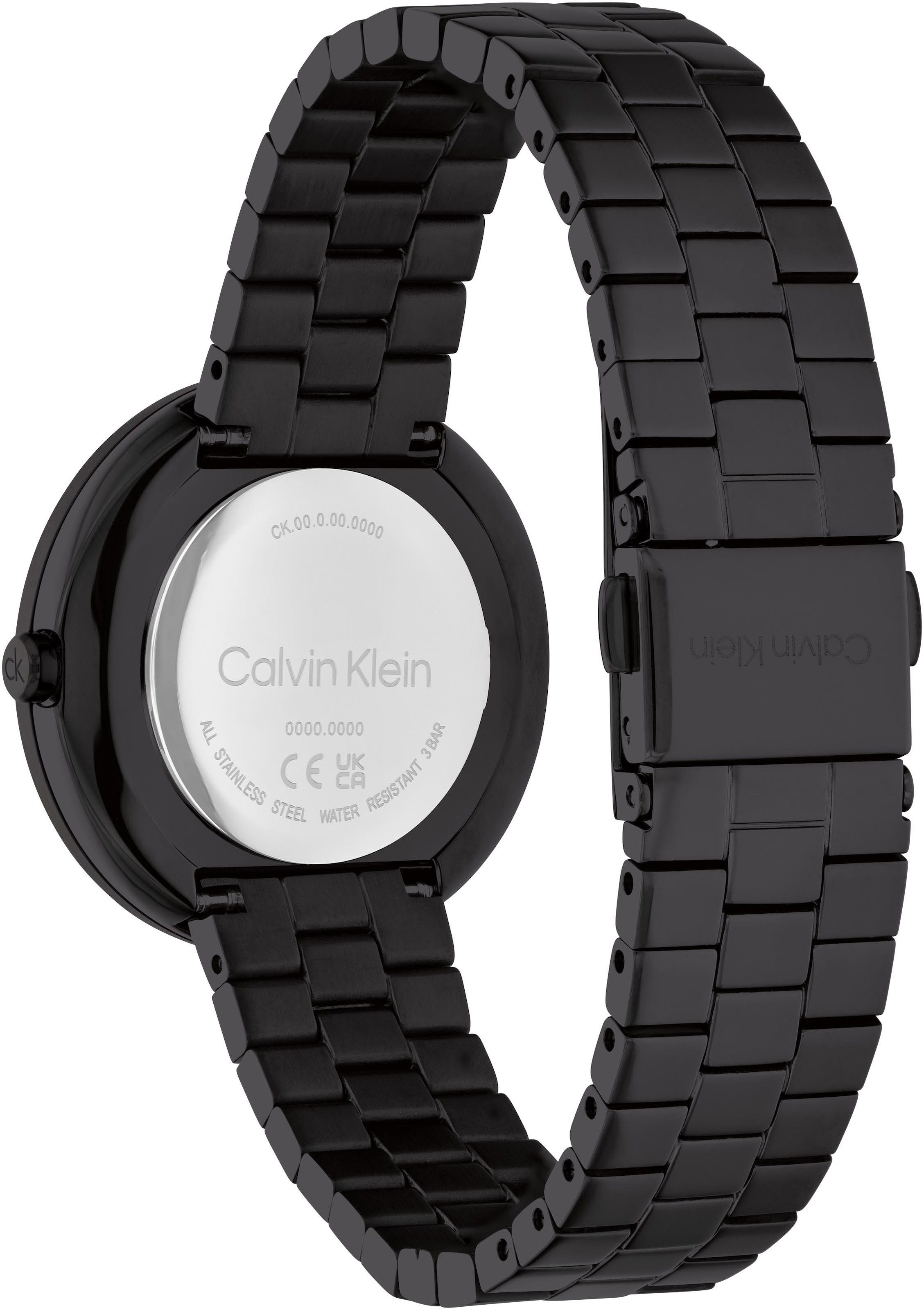 Calvin Klein Quarzuhr »Twisted Bezel«, Armbanduhr, Damenuhr, Edelstahlarmband, analog, Glassteine