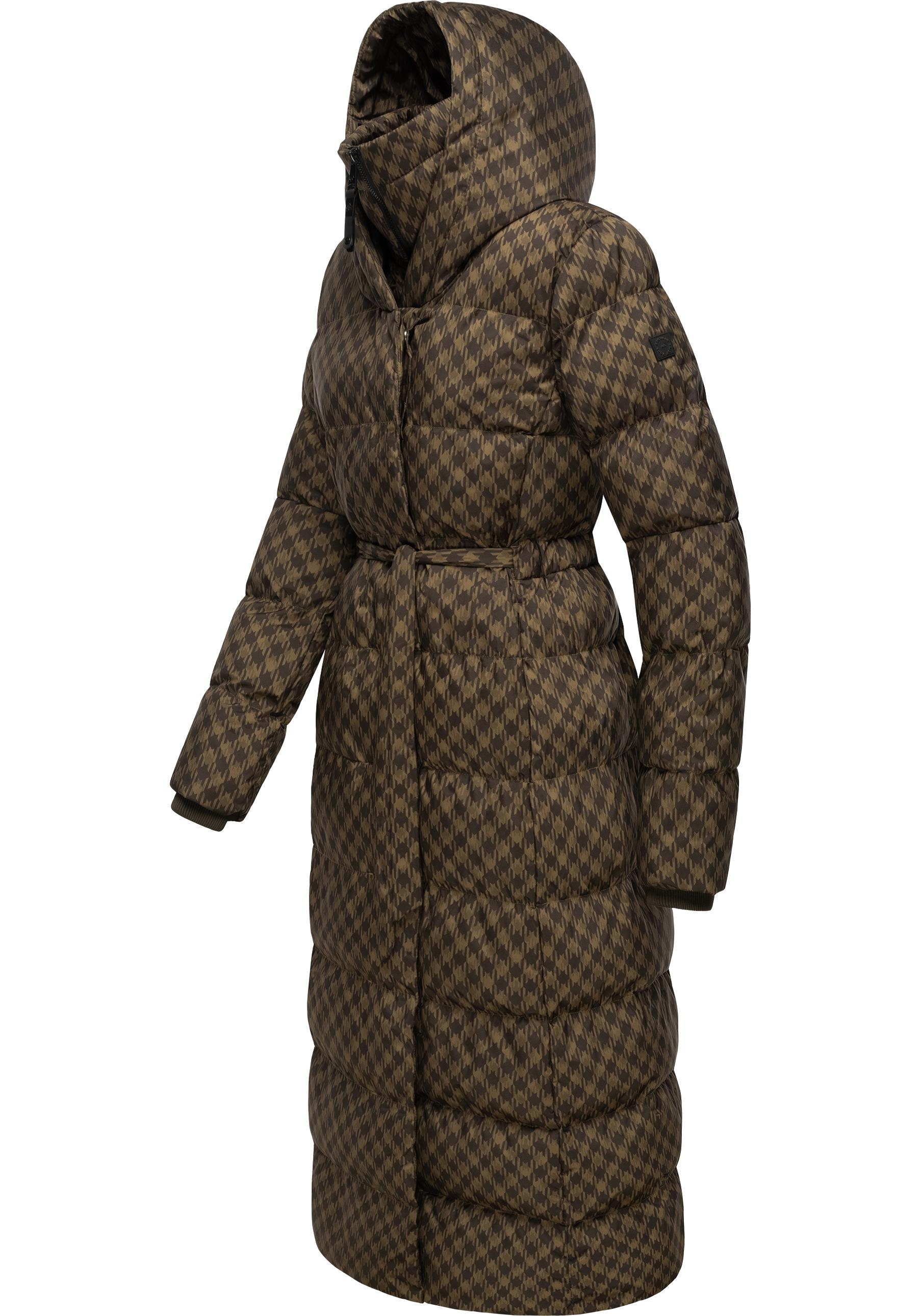 Ragwear Steppmantel »Niara Long Print«, wasserdichter Mantel mit angesagtem Hahnentritt Muster