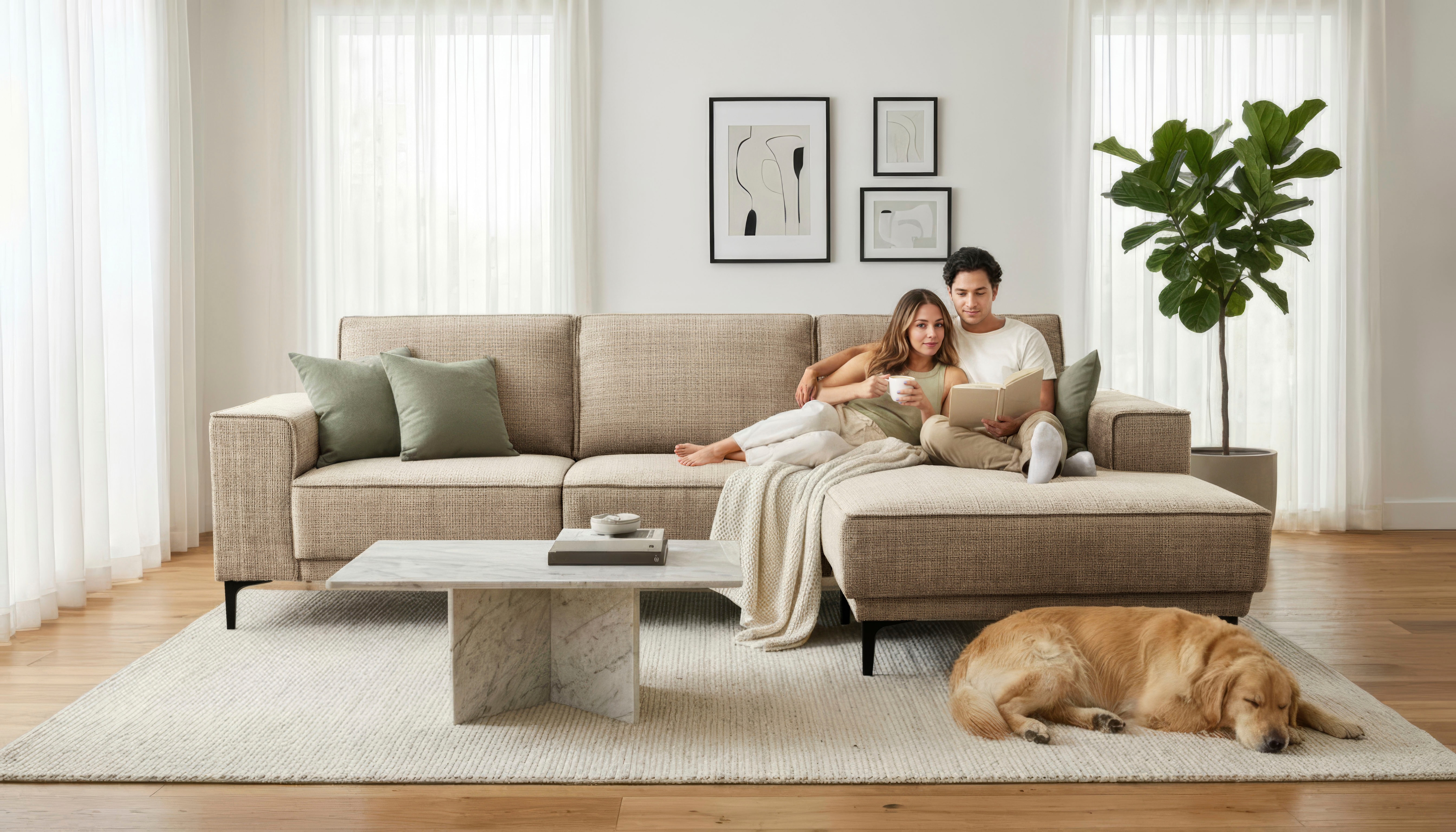 OTTO home Ecksofa "OLAND Chenille L-Form, B: 280 cm, Skandi-Design" L-Form, 280 cm, Wellenunterfederung, Skandi-Design, Metallfüße