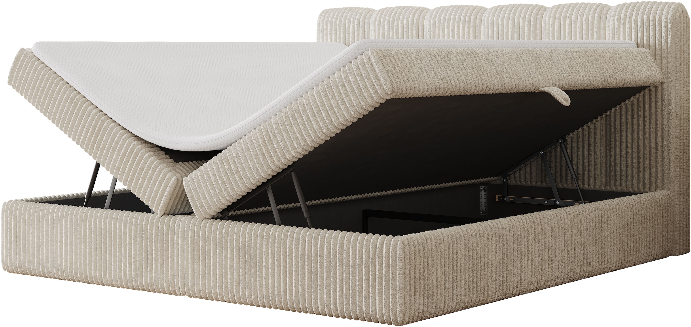 OTTO home Boxbett »SIVVA in der Breite 180cm, flauschiger Breitcord, Farbe: cream« inkl. Taschenfederkernmatratze (H3) & Topper (4cm)