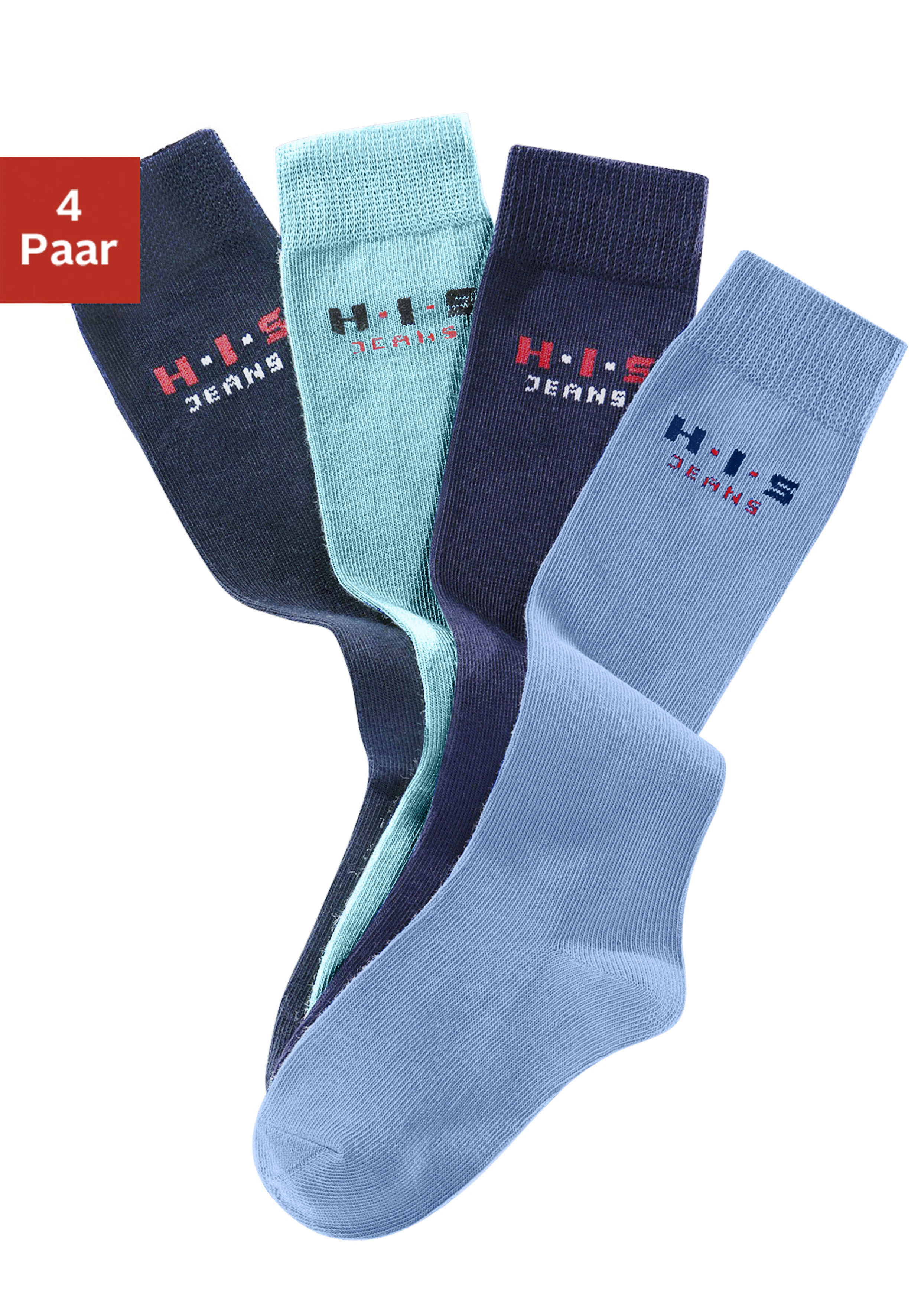 H.I.S Mädchen Kniestrümpfe, Gr. 27, blau, Baumwolle, Elasthan (LYCRA), Polyamid, unifarben, Socken, mit verstärkten Belastungszonen