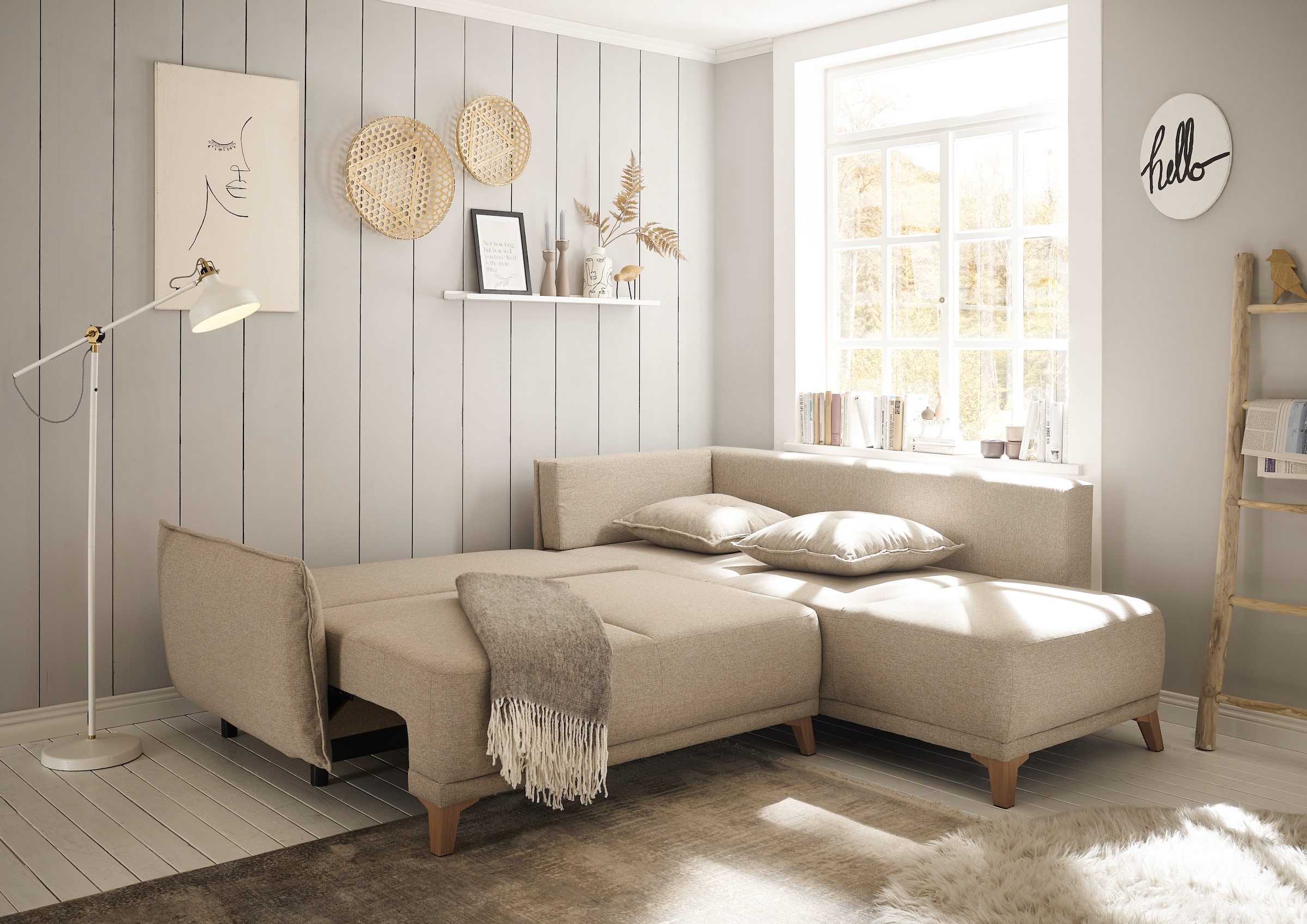ED EXCITING DESIGN Ecksofa »Pamplona L-Form«, mit Bettfunktion, Bettkasten & Zierkissen