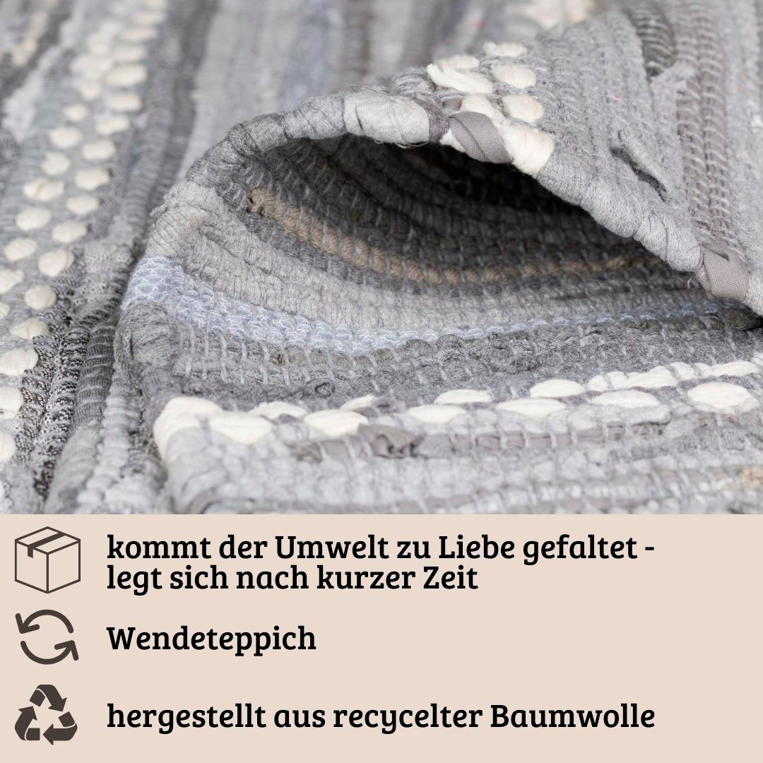 Home affaire Teppich »LeVivier«, rechteckig, Handweb Teppich, gestreift, 90% Baumwolle, handgewebt, mit Fransen