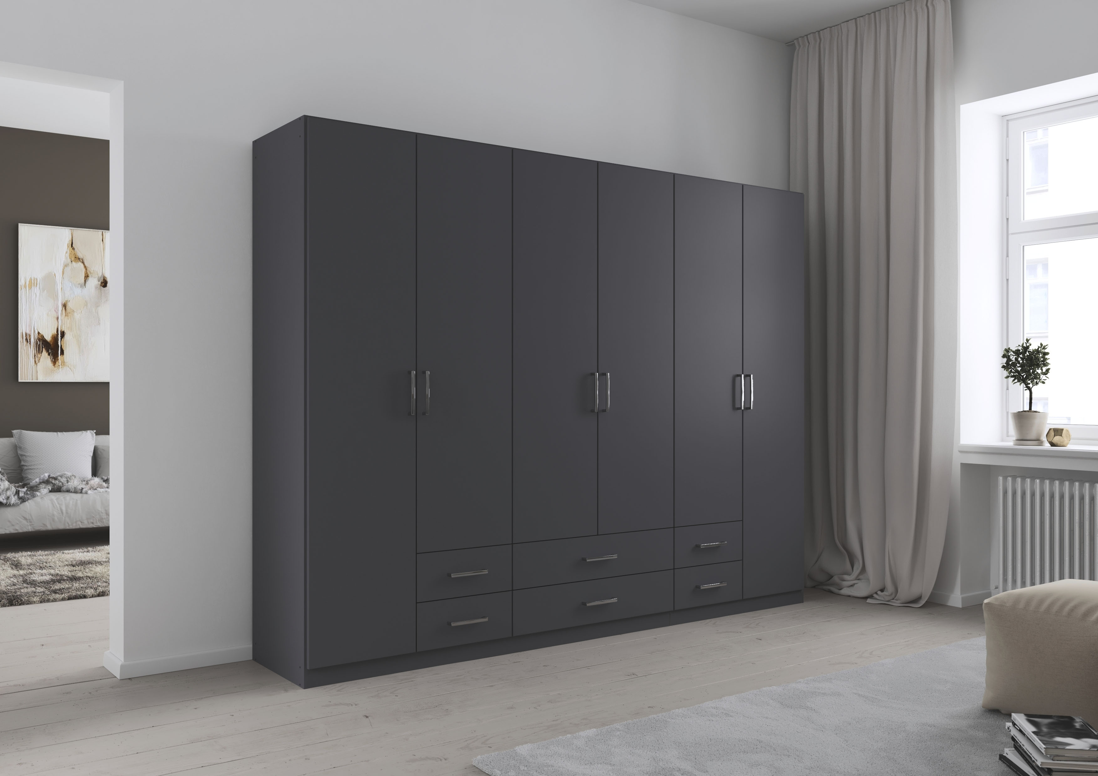 rauch Drehtürenschrank "Kleiderschrank Garderobe GAMMA Breiten 271 cm" in 3 Ausstattungen BASIC/CLASSIC/PREMIUM (inkl. SOFT-CLOSE-Funktion), mit Schubladen, verschiedene Griff-Varianten TOPSELLER MADE IN GERMANY