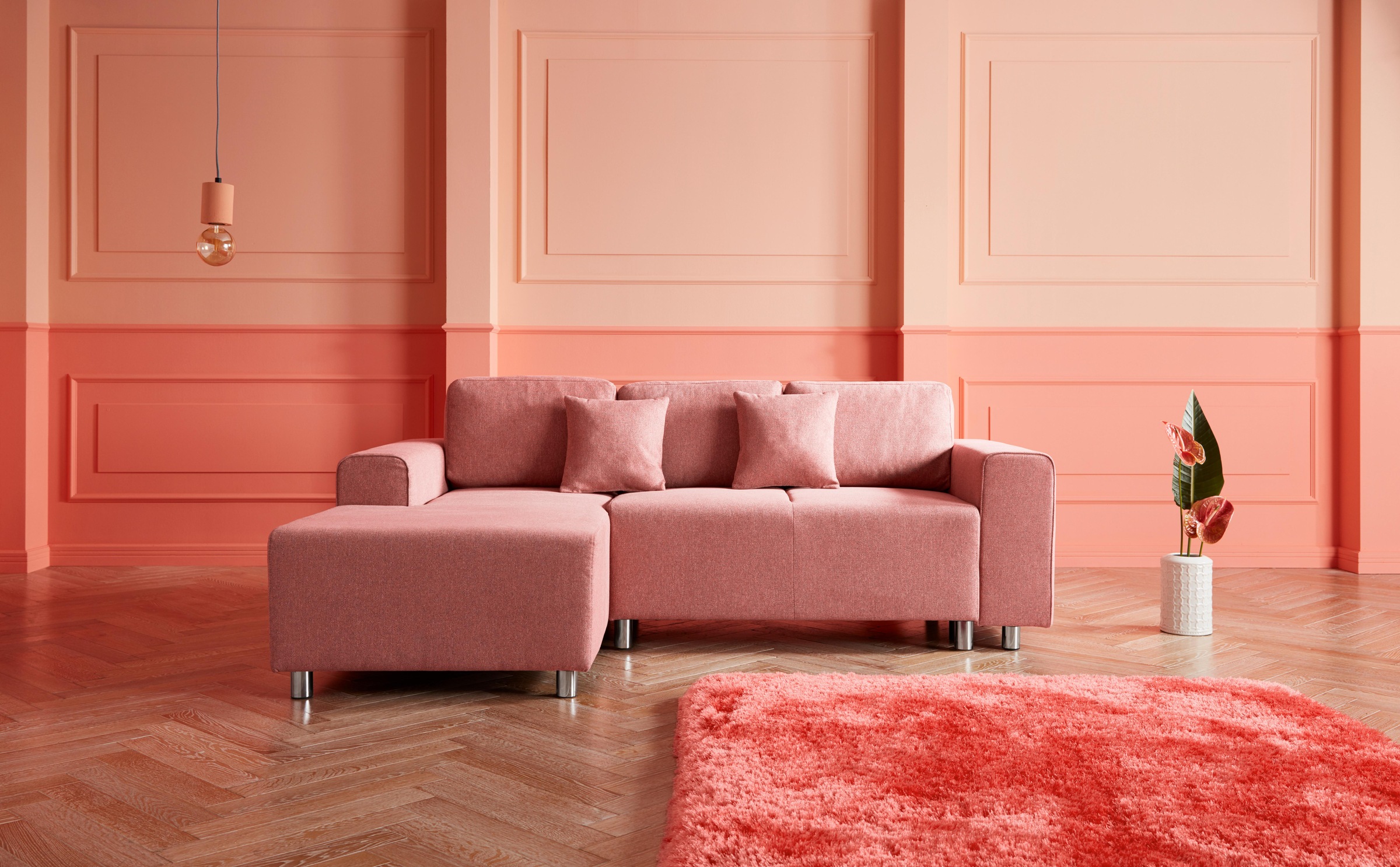 Guido Maria Kretschmer Home&Living Ecksofa »Györ«, L-Form, wahlweise mit Bettfunktion und Bettkasten incl. 2 Zierkissen