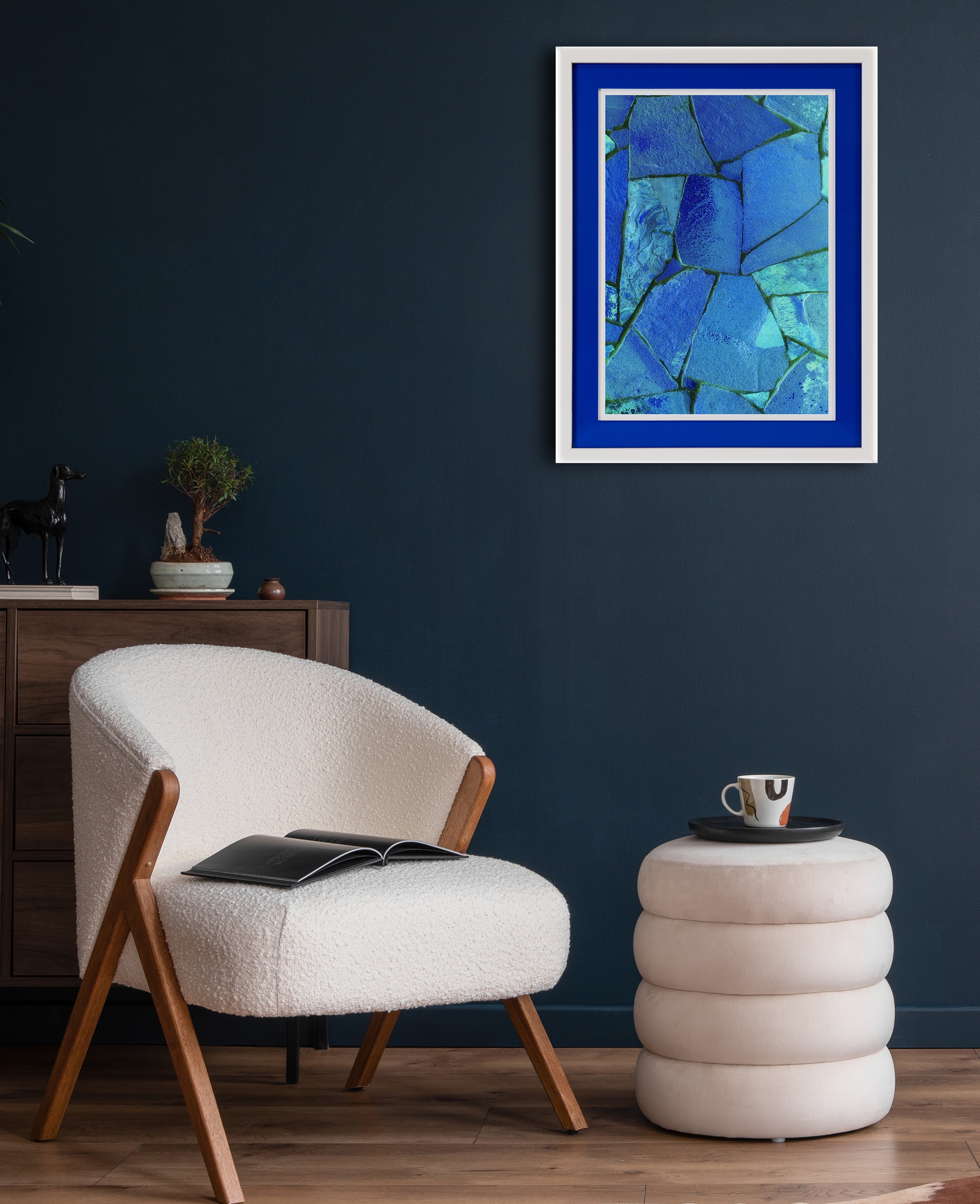queence Bild mit Rahmen »Abstrakt, Mosaik, blautöne«, Abstrakt-Abstrakte-Kunst, (1 St.), Poster mit buntem Acrylglas Passepartout