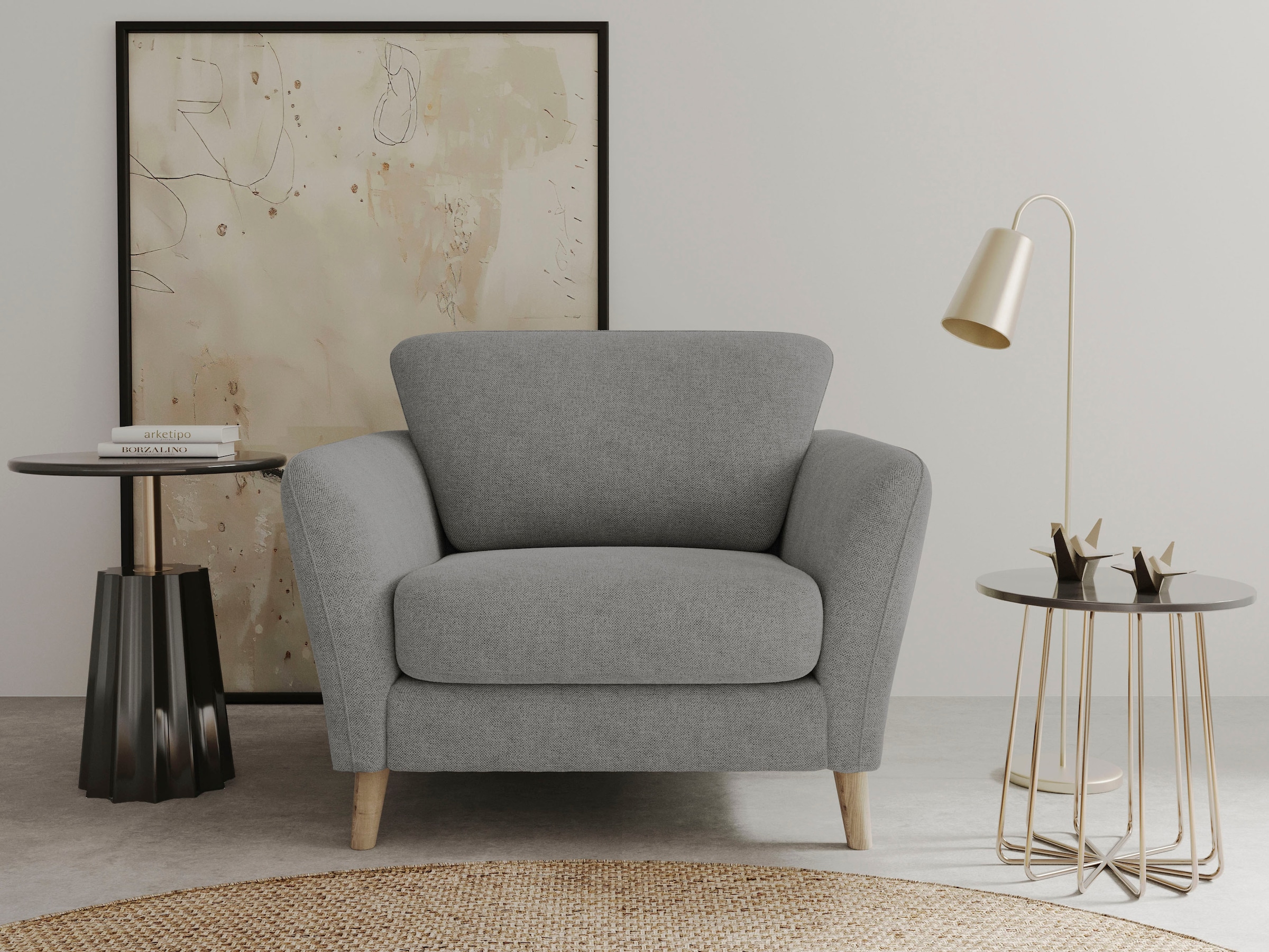 OTTO home Sessel "MARSEILLE" Massivholzbeine Eiche, Landhausstil, Wellenunterfederung