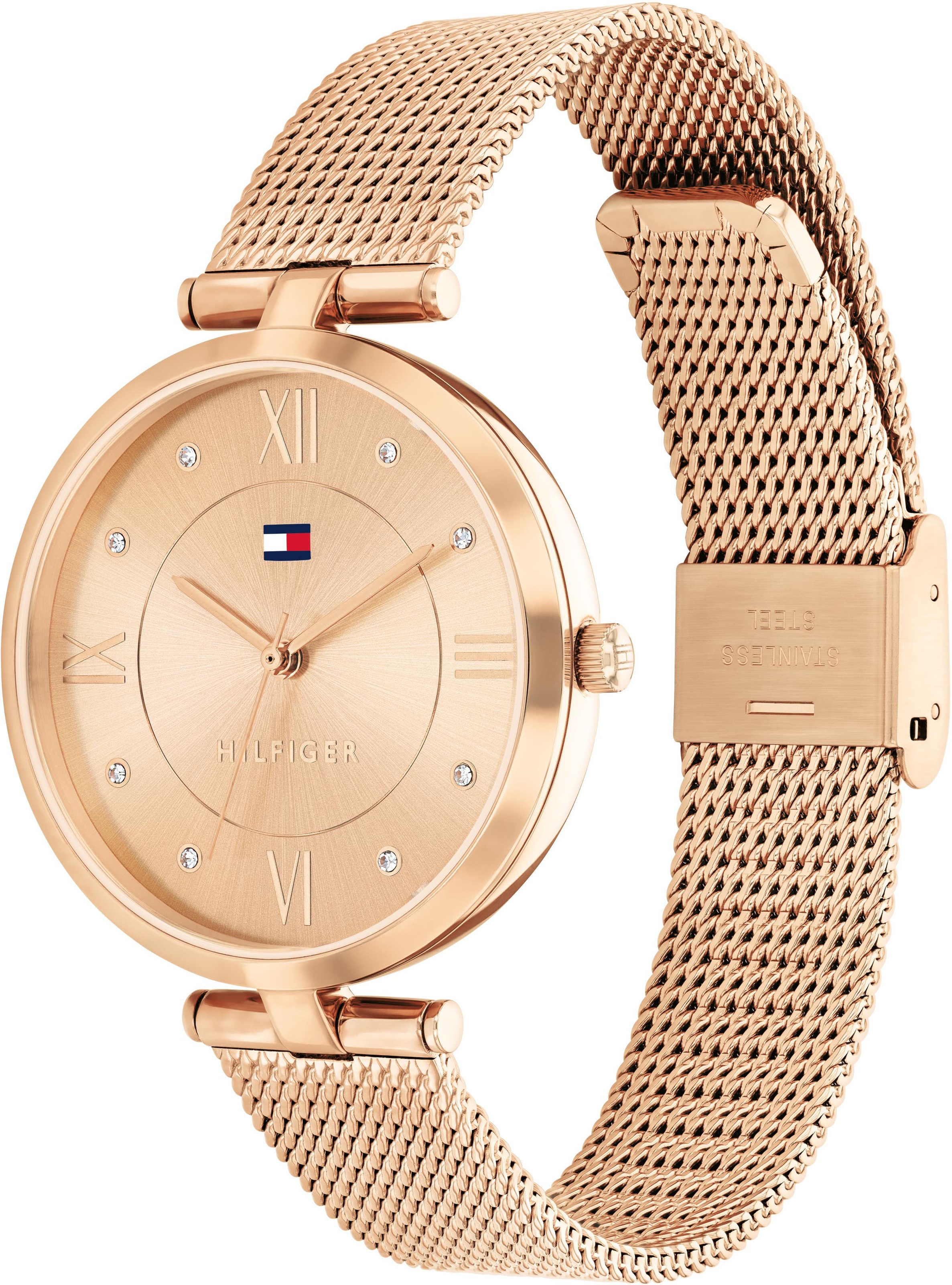 Tommy Hilfiger Quarzuhr »ELLA«, Armbanduhr, Damenuhr, Glaskristalle, analog, Edelstahlarmband