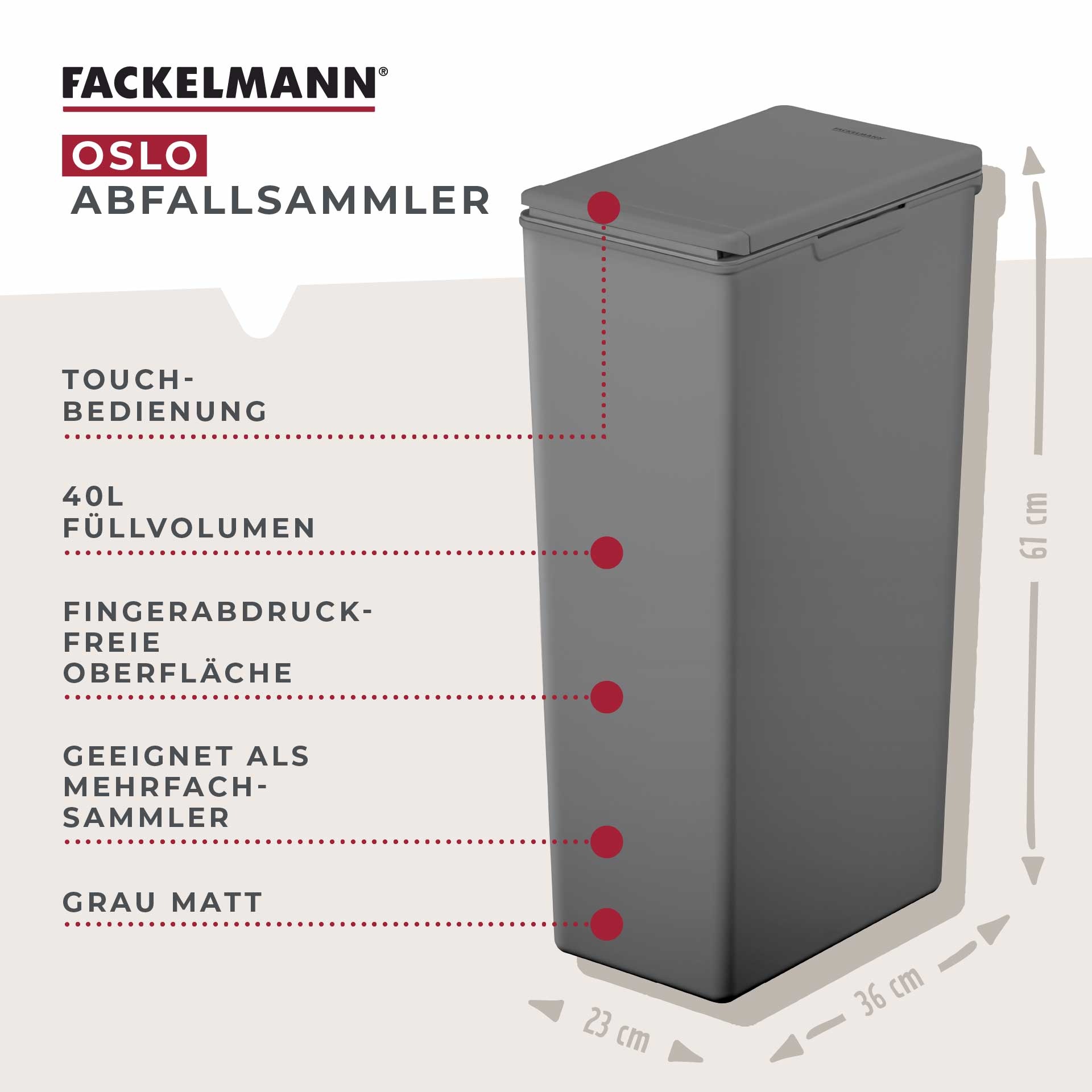 FACKELMANN Mülleimer "OSLO, Touch Abfalleimer" 1 Behälter ideal als Mehrfac günstig online kaufen