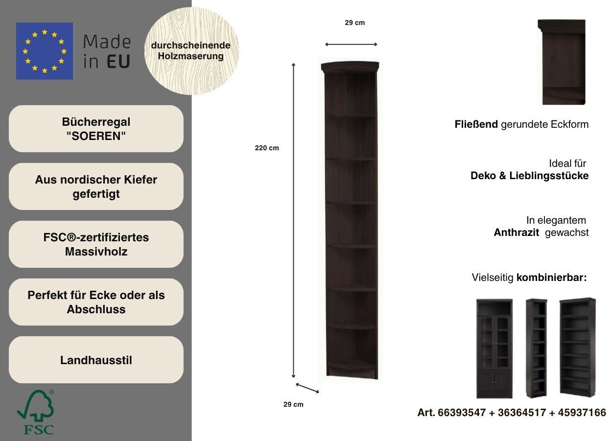 Home affaire Anbauregal »Soeren« aus massiver Kiefer, Höhe 220 cm, Tiefe 29 cm
