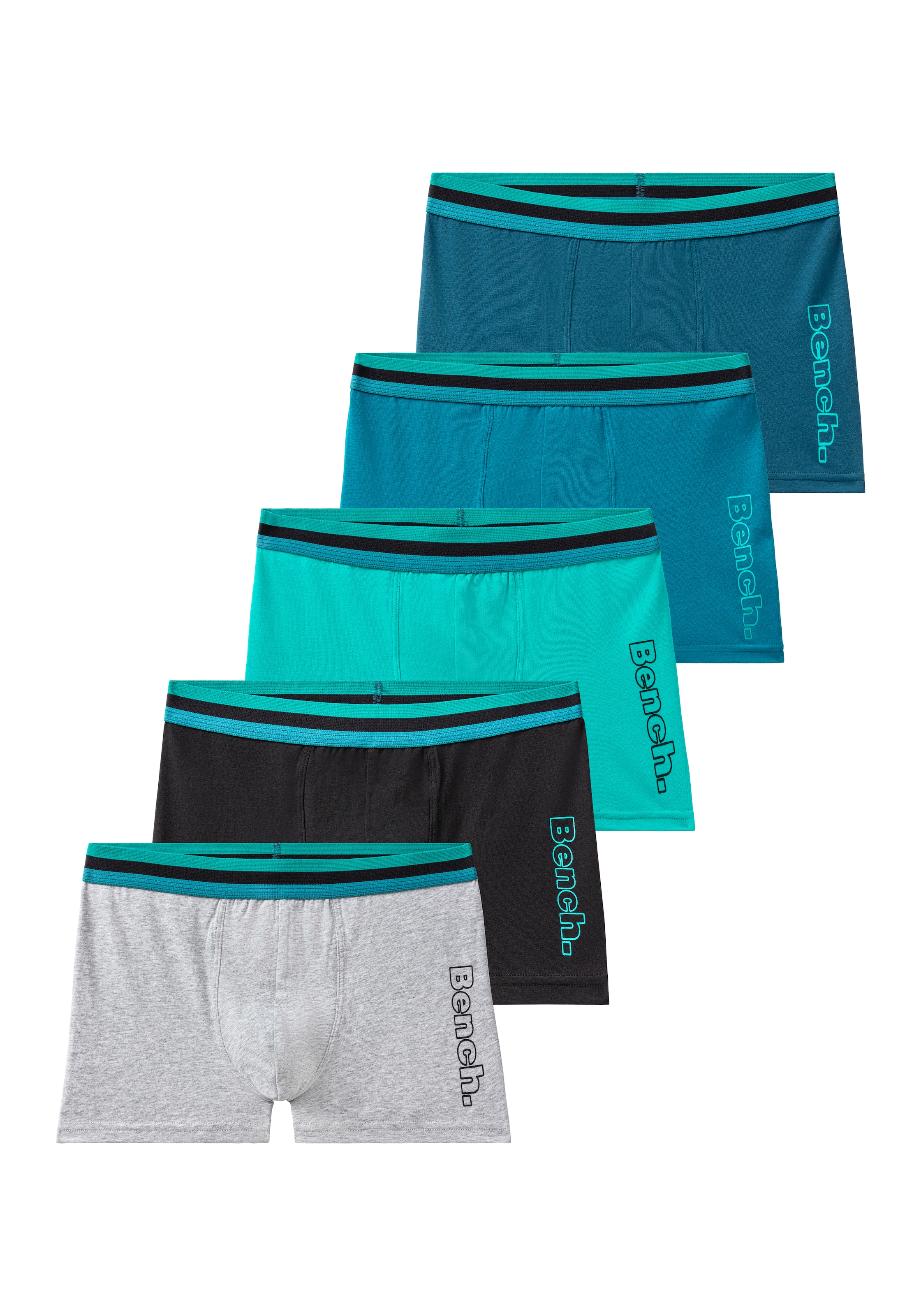 BENCH. Jungen Boxer "Boxershorts für Jungen", Gr. 158, schwarz, Jersey, Obermaterial: 95% Baumwolle, 5% Elasthan, unifarben, Unterhosen, mit Logo