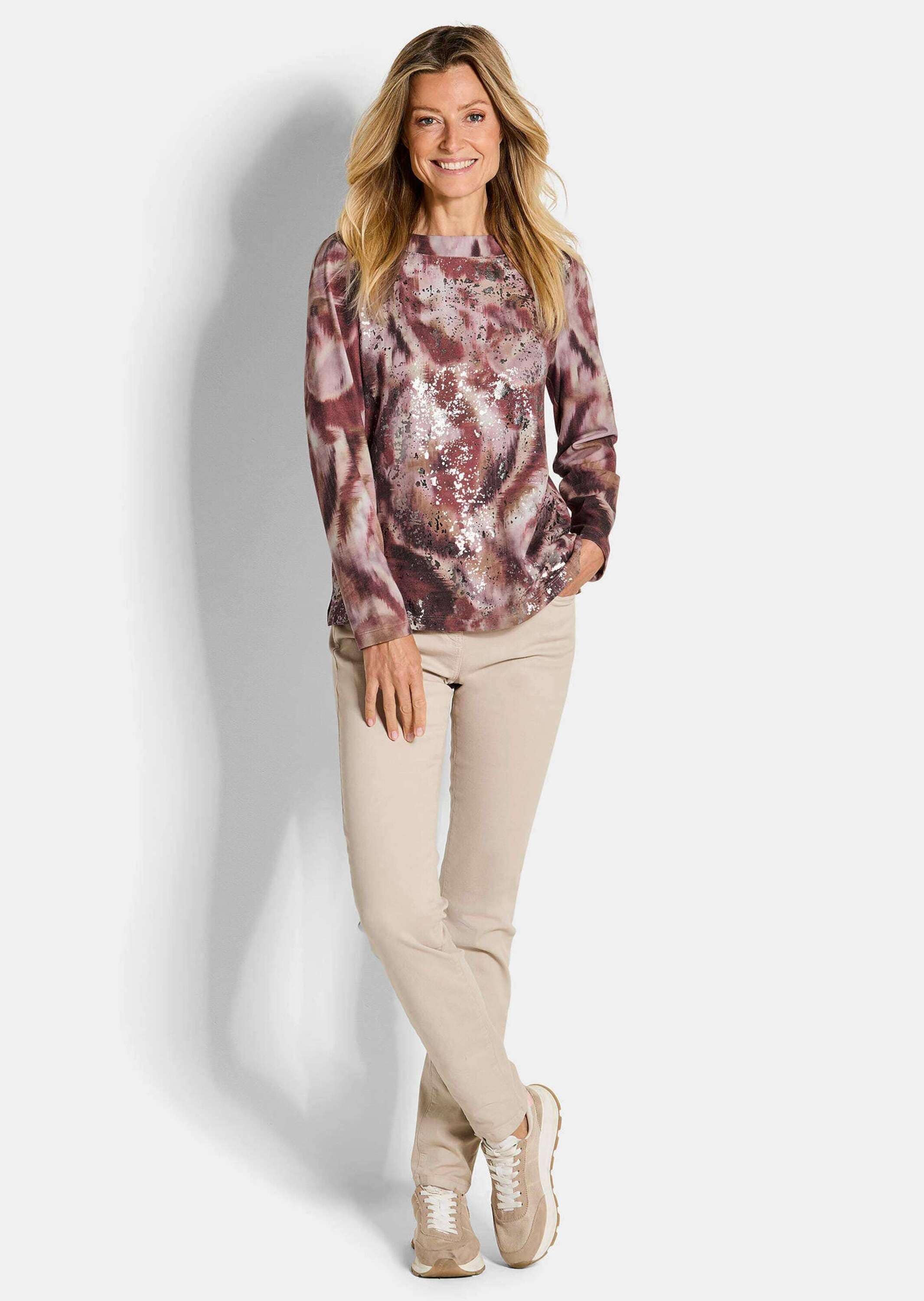 GOLDNER Print-Shirt »Kurzgröße Sweatshirt in Metallic-Optik«