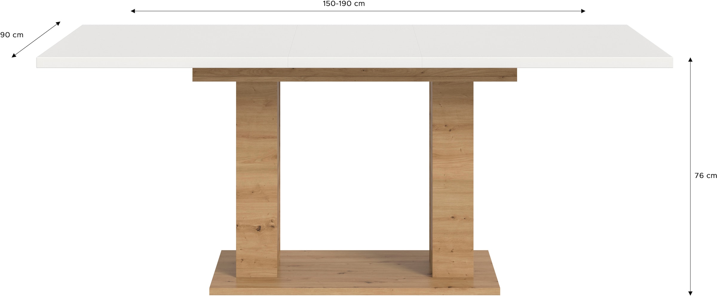 INOSIGN Esstisch »Motus, ausziehbar 150 -190 cm, inklusive 40 cm Einlegeplatte«, (Set, 1 St.), Doppelsäulengestell mit Bodenplatte, Tisch, Esstisch, Küche