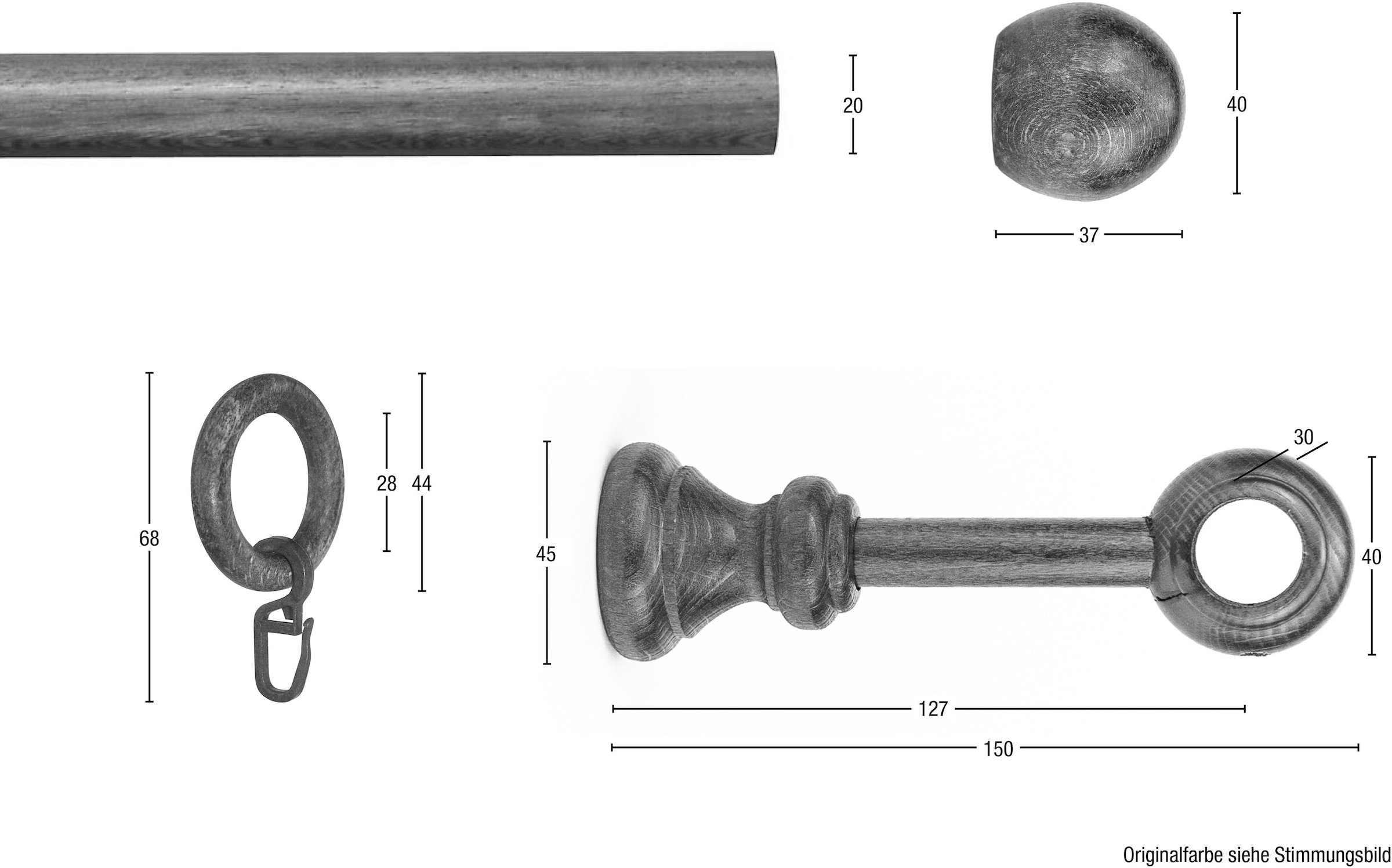 GARESA Gardinenstange »BAROCK«, 1 läufig-läufig, Wunschmaßlänge, Vorhanggarnitur, reine Holzgarnitur, verlängerbar, mit Ringe