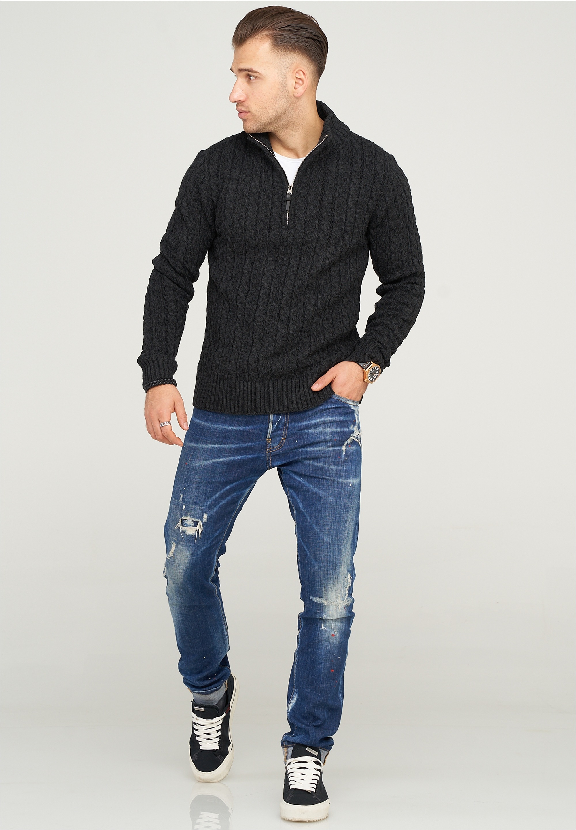 behype Strickpullover »CILIAN HENLEY«, mit gemütlichem Stehkragen