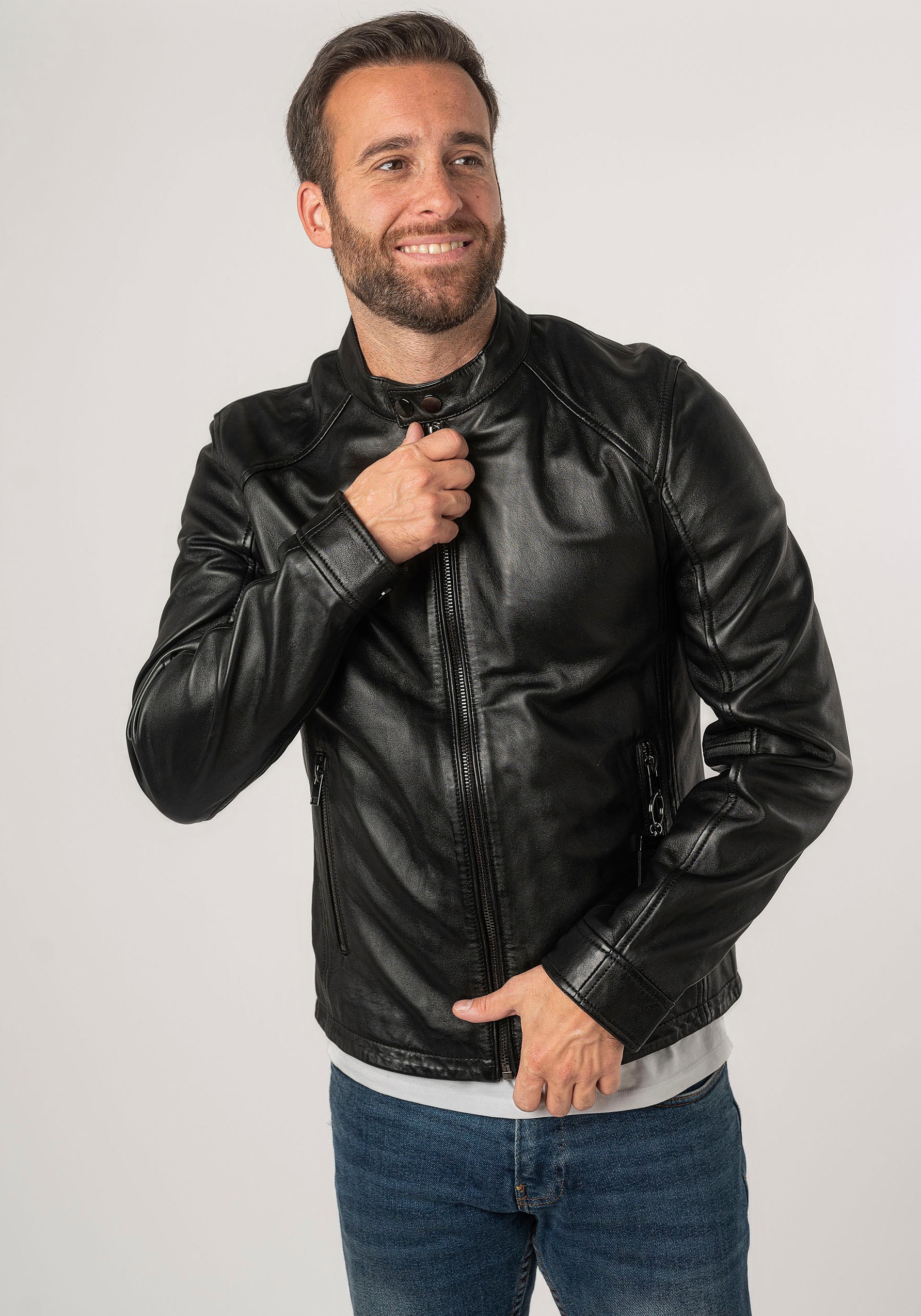 Mauritius Lederjacke »2Mtoji SF«, mit Reißverschluss, Zipperdetail, STehkragen Ziernähte
