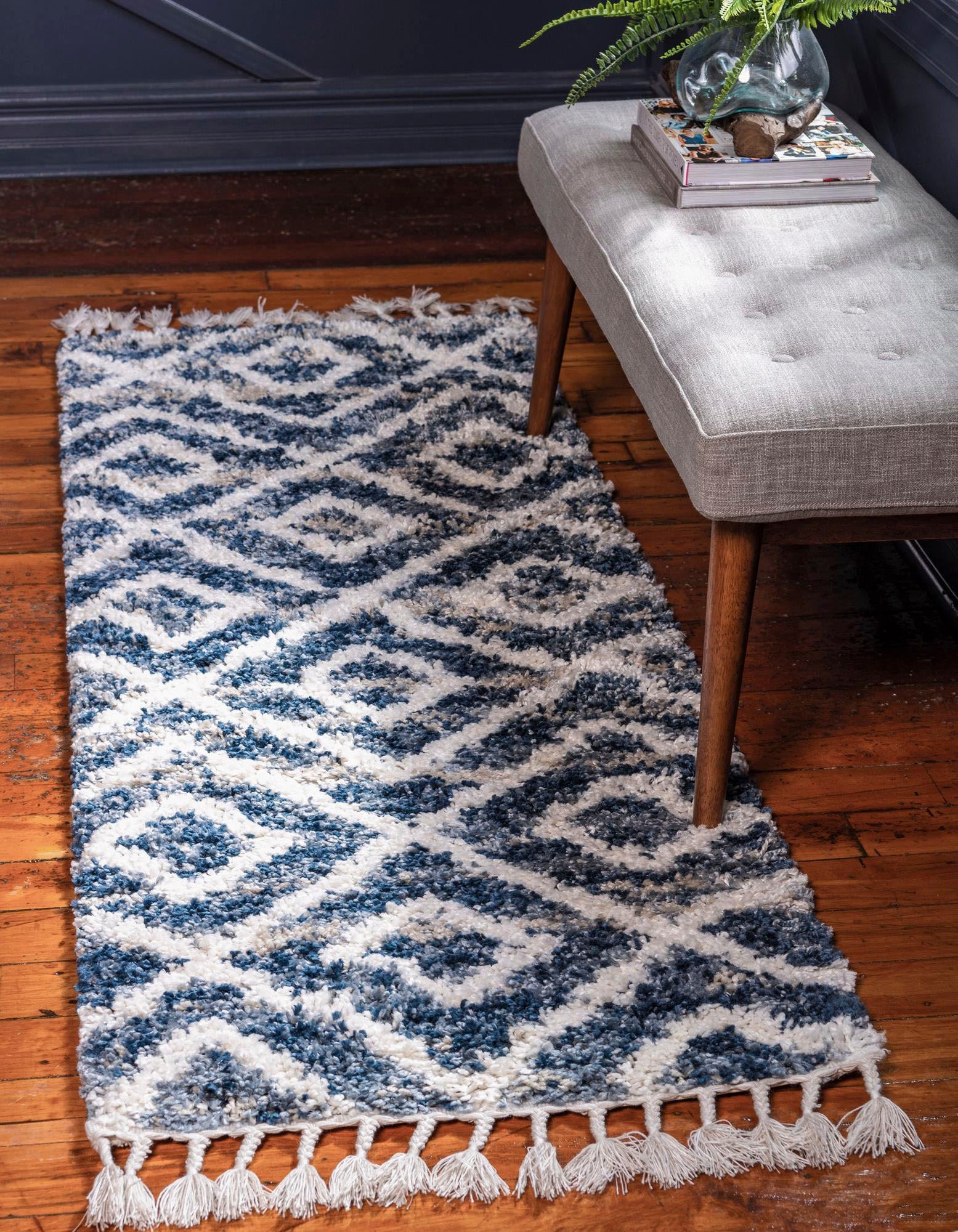 Myflair Möbel & Accessoires Hochflor-Läufer »Top Shag Lagerräumung«, rechteckig, 32 mm Höhe, Läufer, gewebt, Rauten Design, melierte Optik, weich, mit Fransen