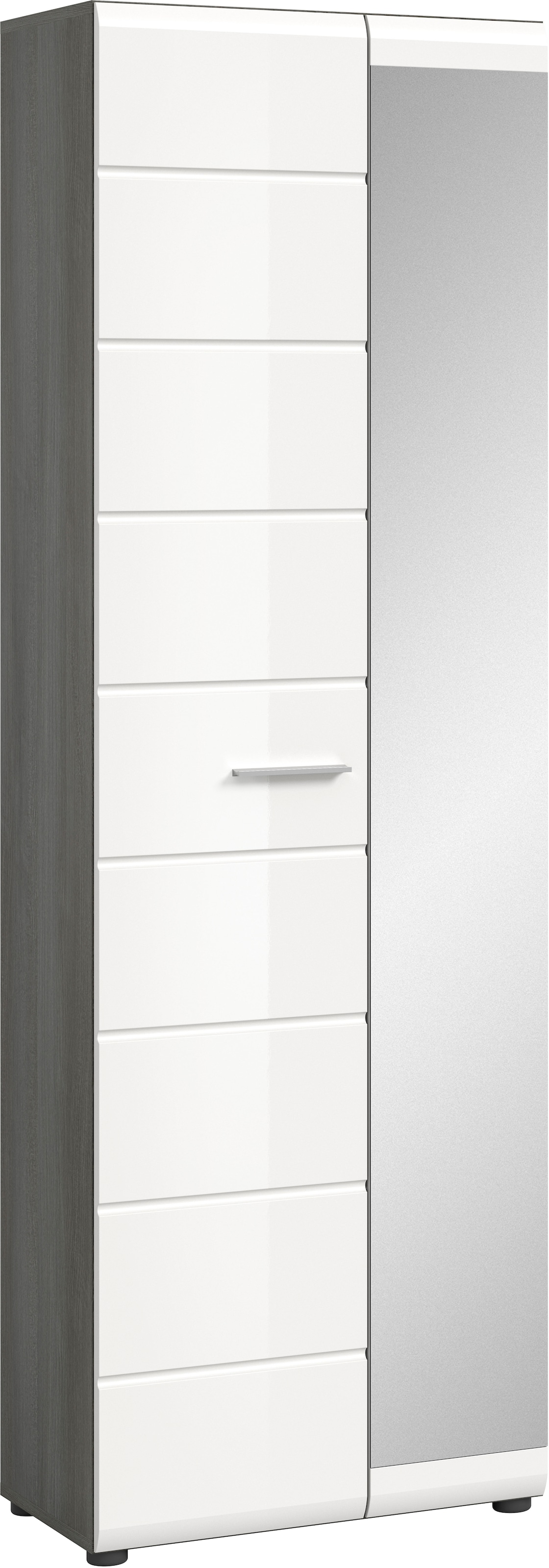 INOSIGN Garderobenschrank "Rumba, Höhe 192 cm, 1 Hochglanz Tür, 1 Spiegeltür, 4 Einlegeböden,", 1 Kleiderstange, Staurau