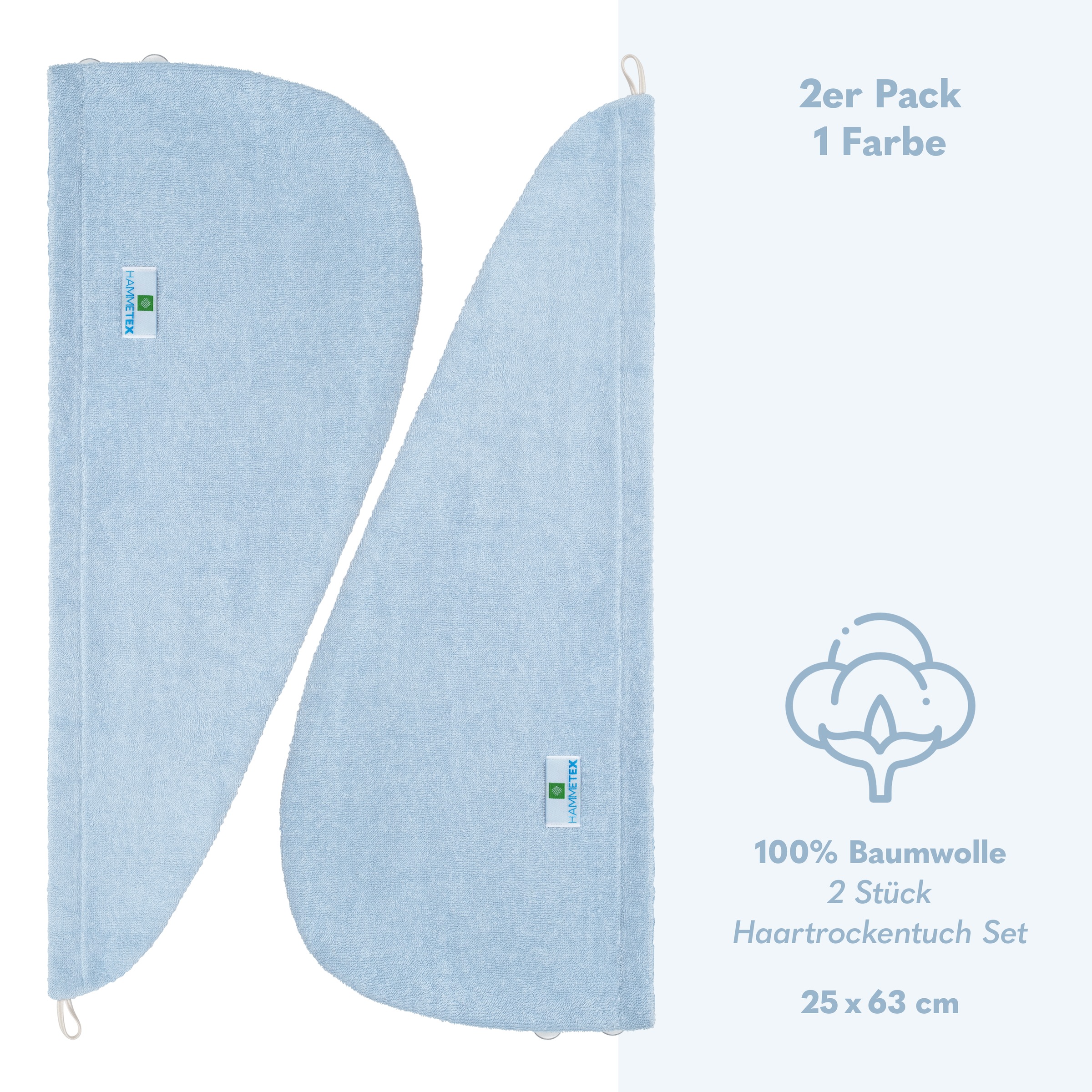 HAMMETEX Turban-Handtuch »2er Set Haarturban Damen, 100% Baumwolle, Flauschig & Schnelltrocknend«, (Set, 2 St., 2), Uni-Farben, weich