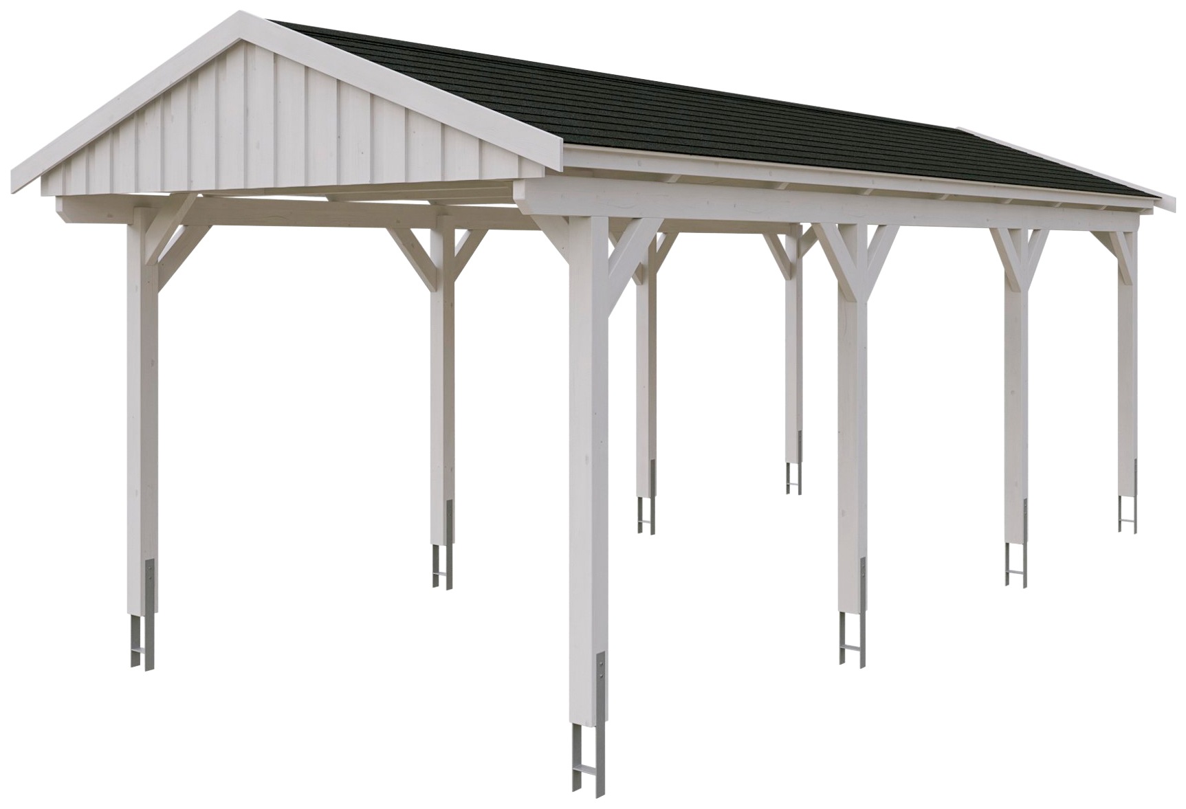 Skanholz Einzelcarport »Fichtelberg«, Leimholz-Nordisches Fichtenholz, weiß, mit schwarzen Schindeln