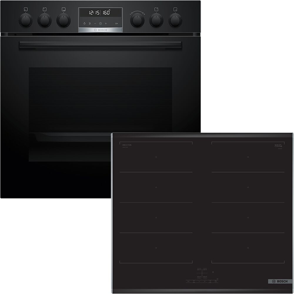 BOSCH Flex-Induktions-Herd-Set "HND679LS67", schwarz, Herdsets, Backwagen mit ausziehbarer Tür für bequemes Kochen & Backen