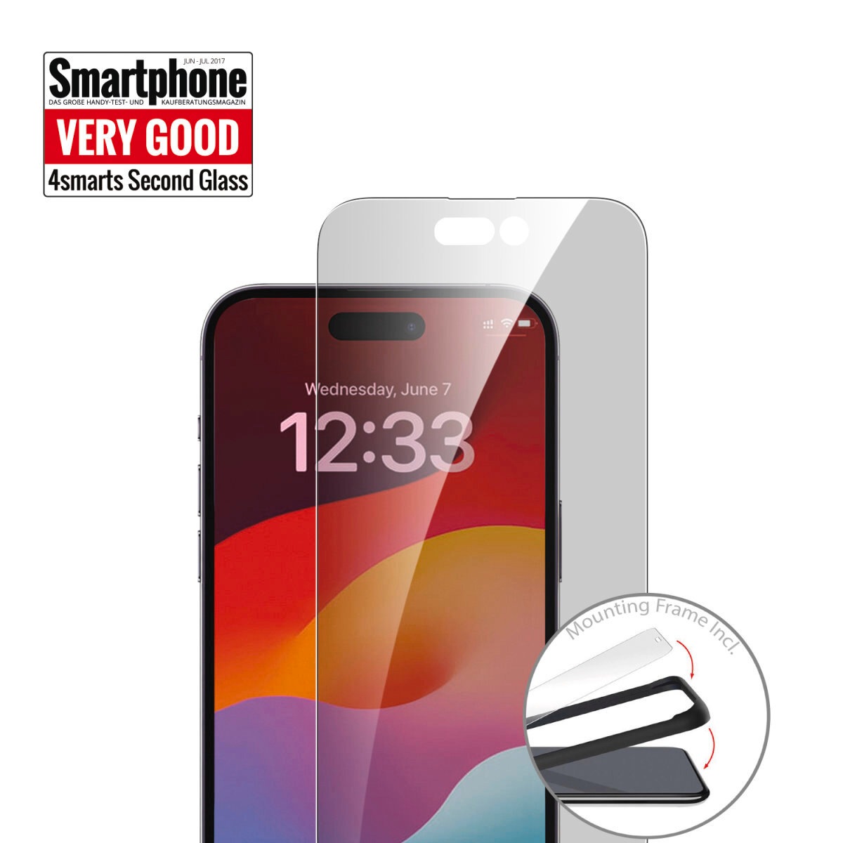 4smarts Displayschutzglas »Second Glass Privacy mit Montagerahmen«, für Apple iPhone 15 Plus, Displayschutzfolie, Schutzfolie, Sichtschutz, kratz- & stoßfest