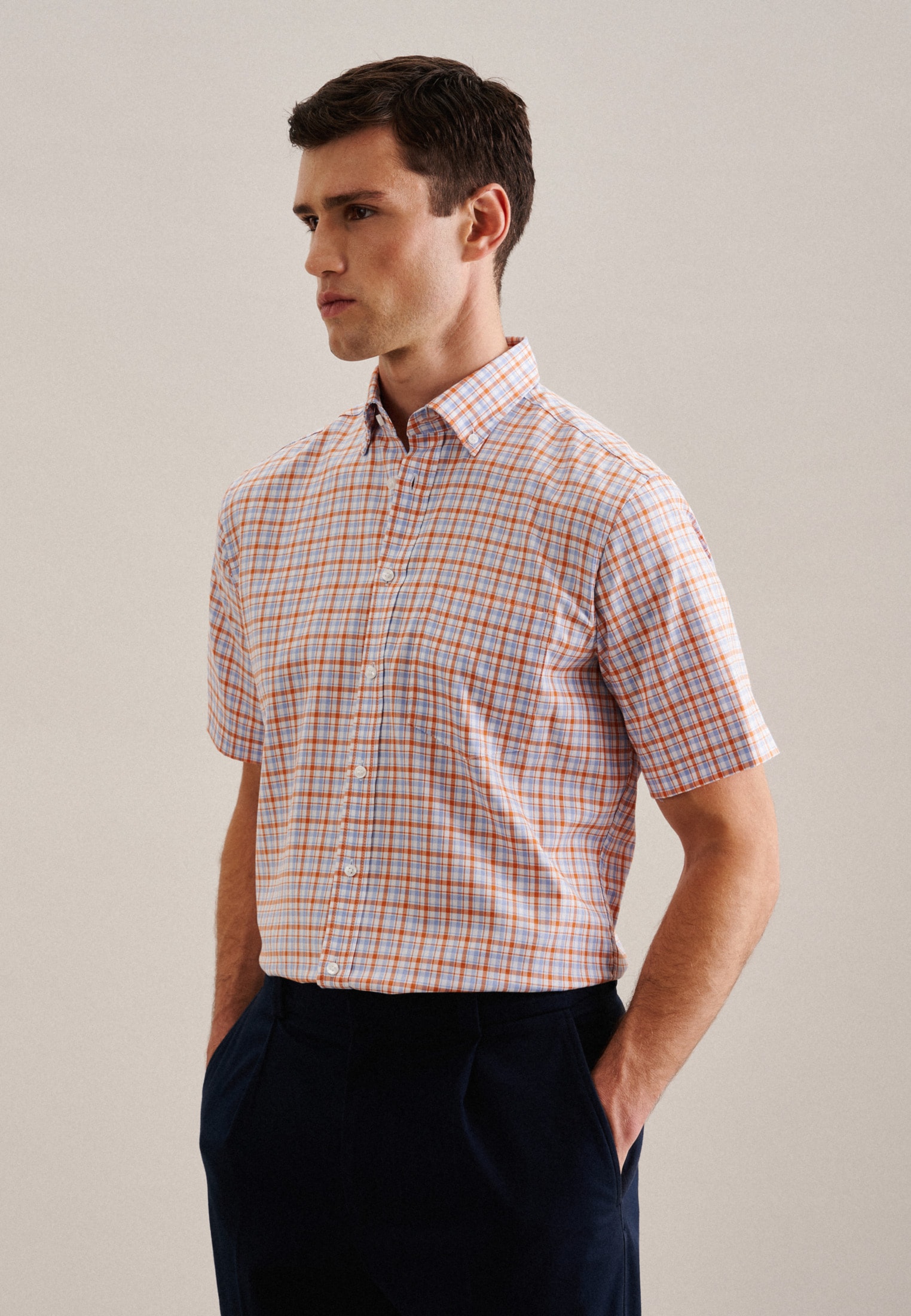 Businesshemd »Regular«, Regular Kurzarm Button-Down-Kragen Karo