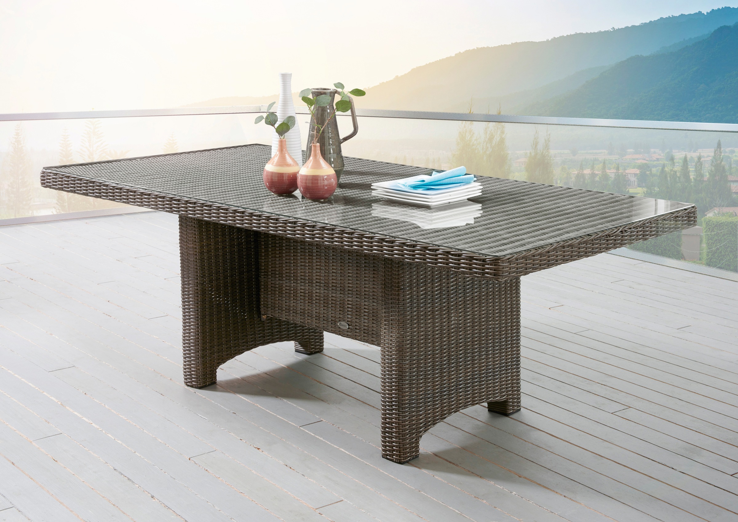 Destiny Garten-Essgruppe »MALAGA LUNA«, (Set, 19 tlg.), Polyrattan, 6 Sessel + Tisch 200x100x75cm, inkl. Auflagen