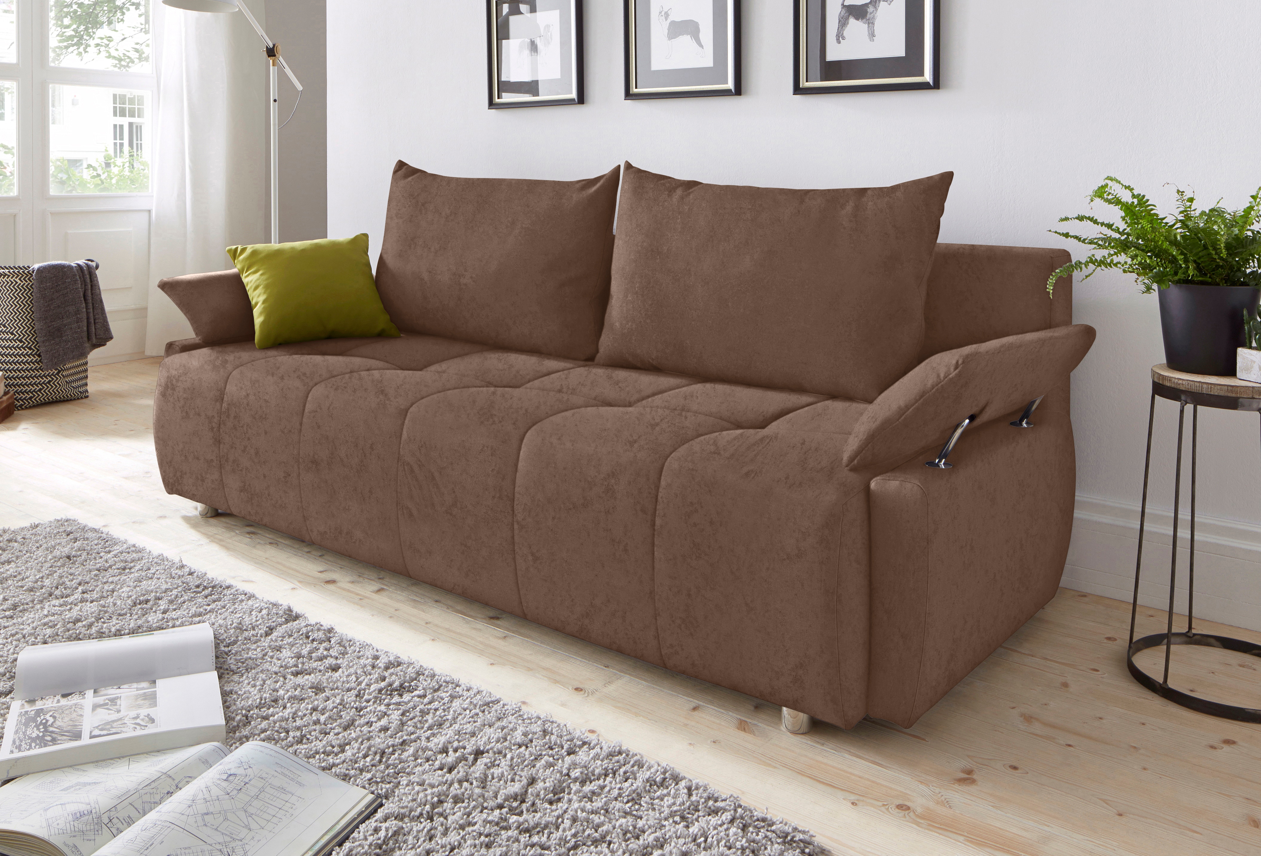 COLLECTION AB Schlafsofa "Funtastic, B: 212 cm, Liegefl. 145x187 cm, Armteilverstellung" Schlaffunktion, Bettkasten & Zierkissen, Gästebett mit Federkern