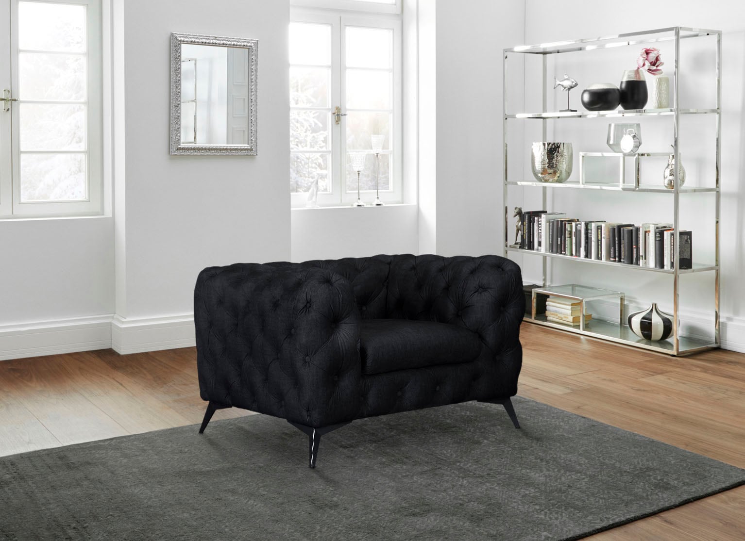 Leonique Chesterfield-Sessel »Glynis Sessel«, aufwändige Knopfheftung, moderne Chesterfield Optik, Fußfarbe wählbar