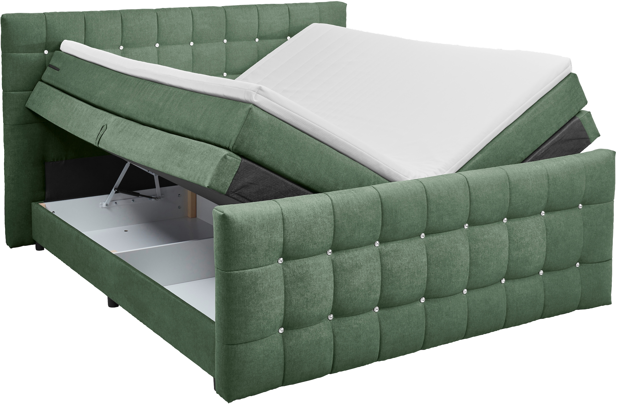 ED EXCITING DESIGN Boxspringbett »Loberie«, mit Strasssteinen im Kopf- und Fußteil, inkl. Bettkasten
