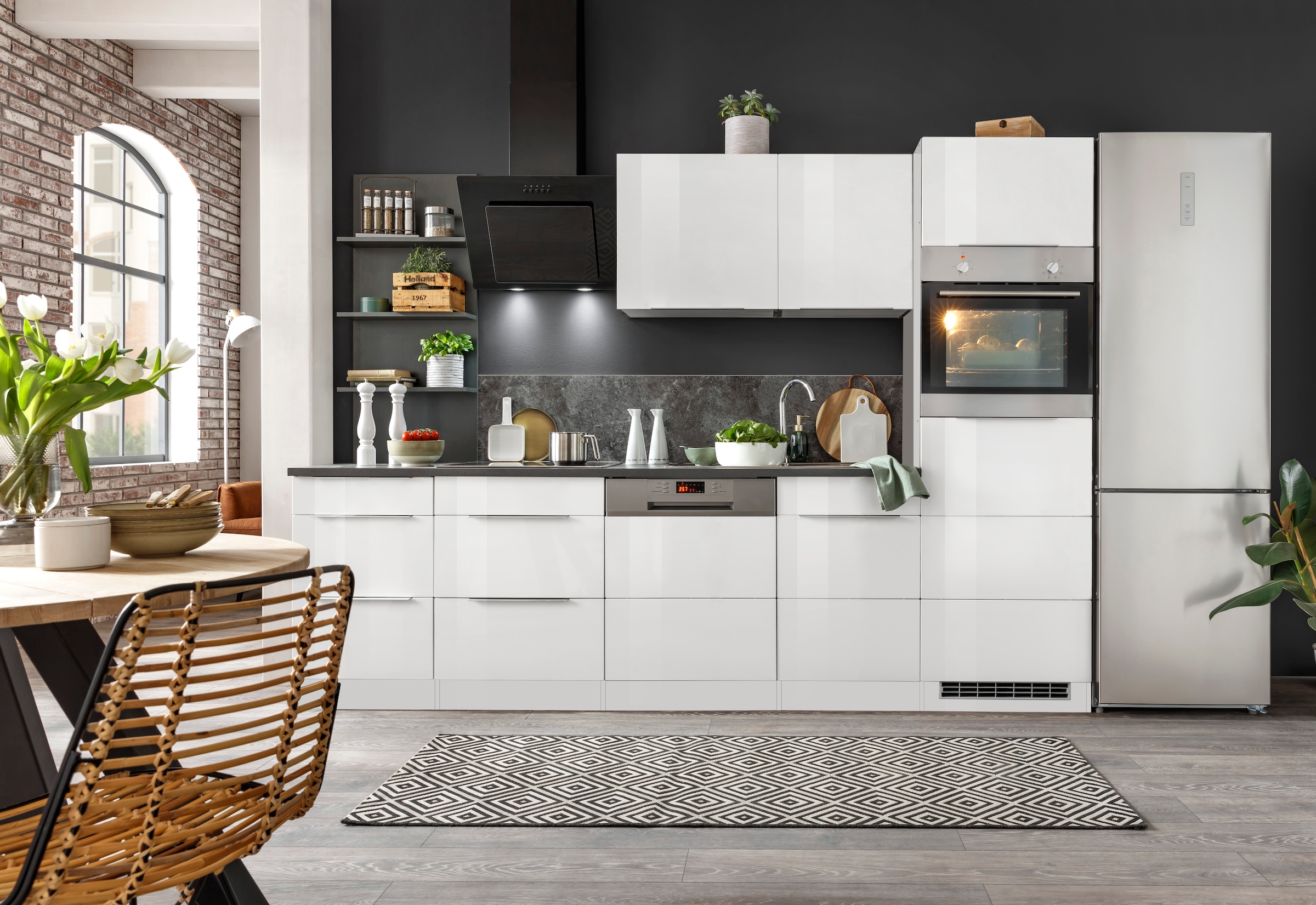 KOCHSTATION Küchenzeile »KS-Brindisi Breite 280 cm« wahlweise mit E-Geräten und Induktion, mit MDF-Fronten und Regal