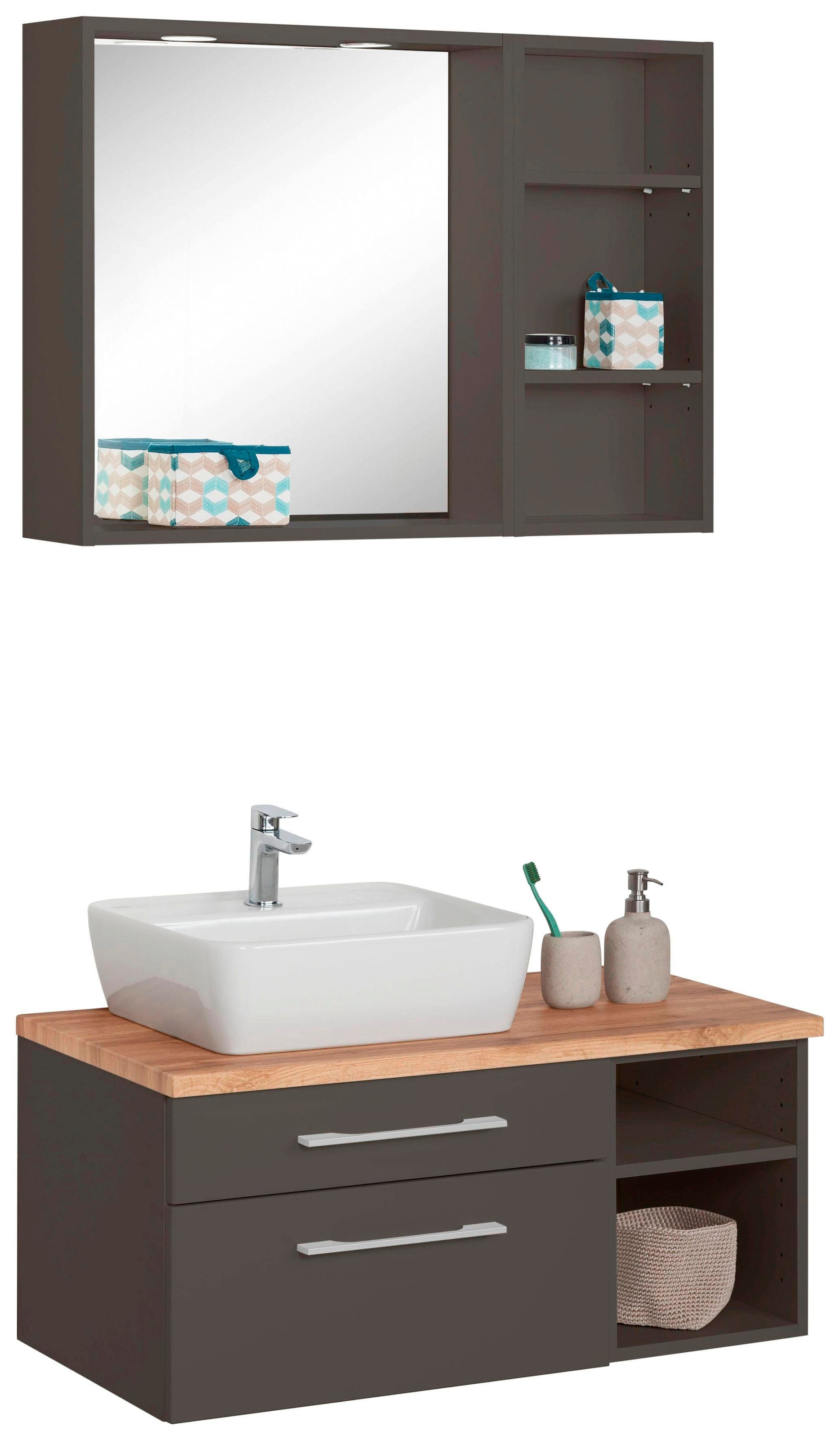 welltime Badmöbel-Set "Davos" 3 Stk. tlg. Waschplatz mit Regal und Spiegel günstig online kaufen