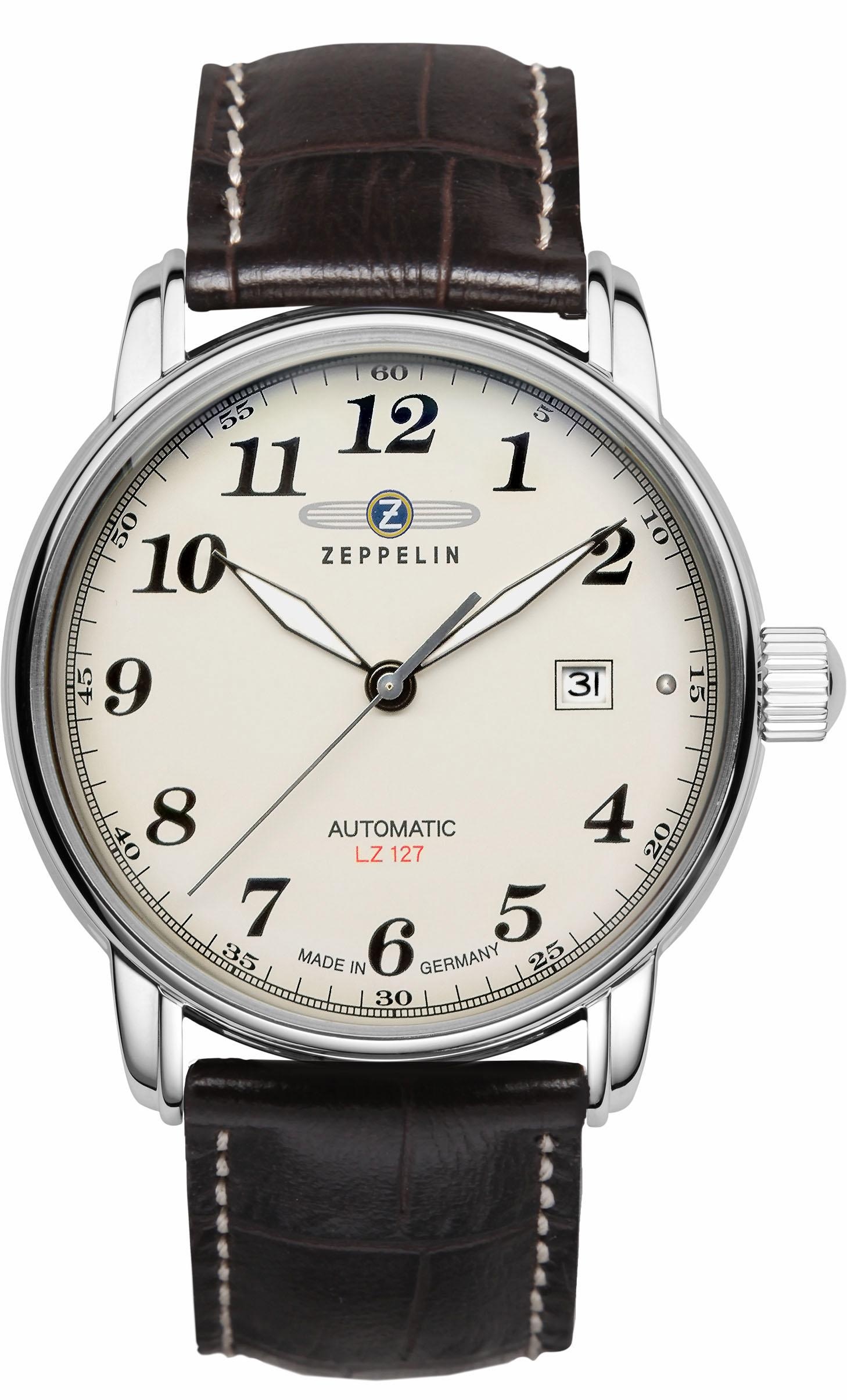 ZEPPELIN Automatikuhr »LZ127 Graf Zeppelin, 7656-5«, Armbanduhr, Herrenuhr, Datum, Made in Germany