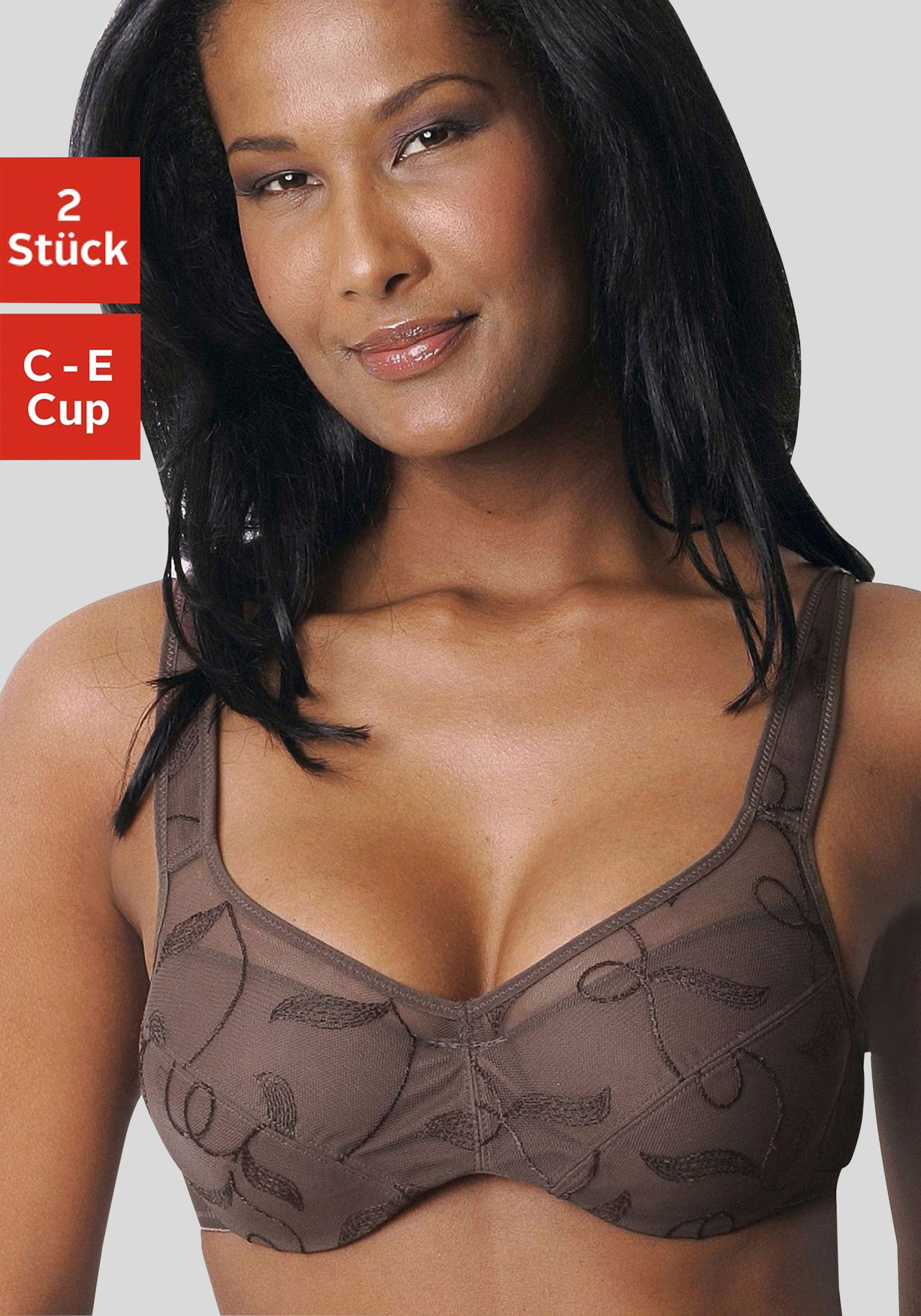 PETITE FLEUR Damen Minimizer-BH, Gr. 105, braun, Spitze, Obermaterial: 90% Polyamid, 10% Elasthan, BHs, mit Bügel und schöner Stickerei