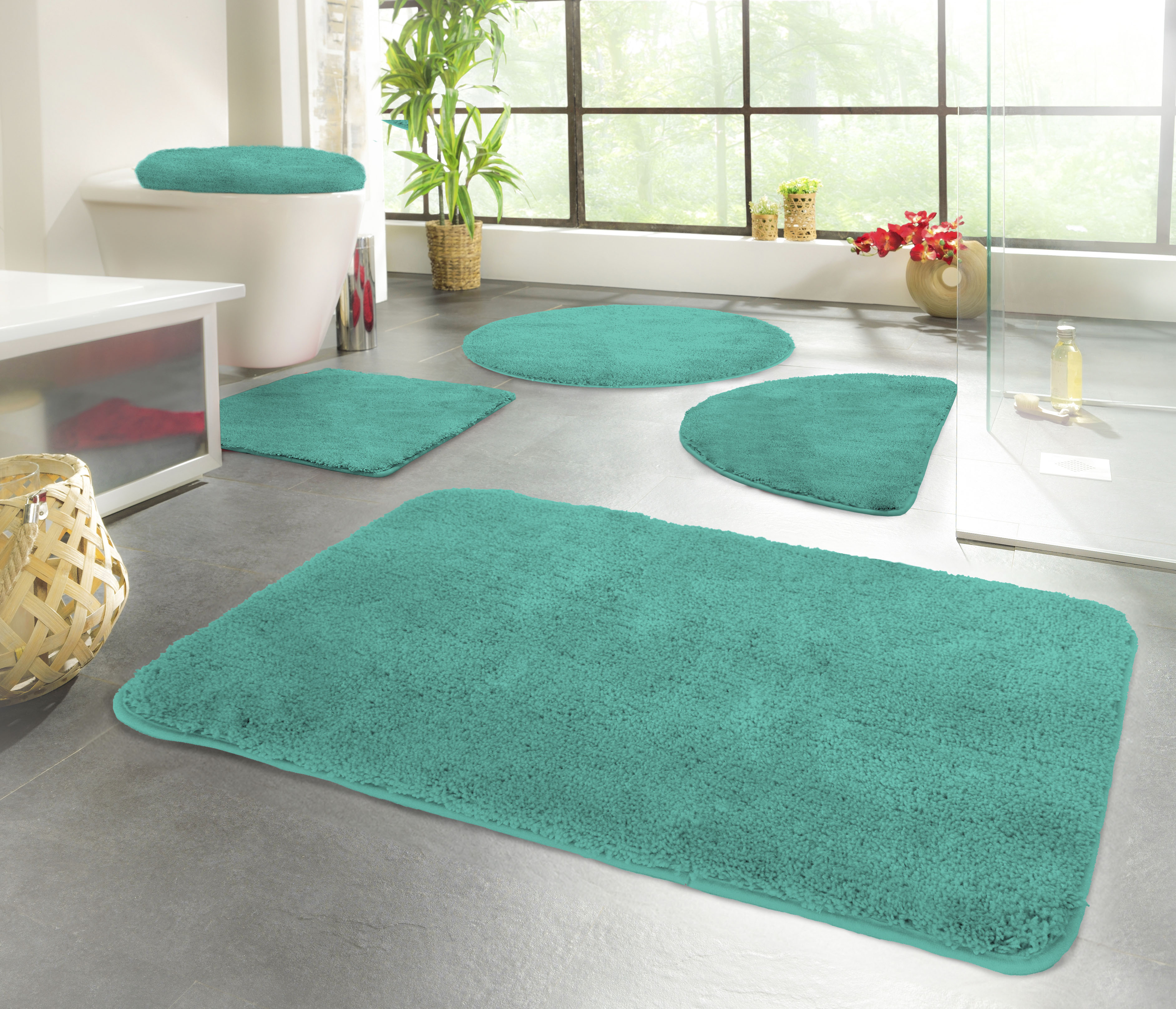KiNZLER Badematte "Chaozhou, Badvorleger, Badezimmer Teppich" Höhe 20 mm rutschhemmend beschichtet fußbodenheizungsgeeignet Badteppich, Uni Farben, weich, als rechteckig, rund & Set erhältlich