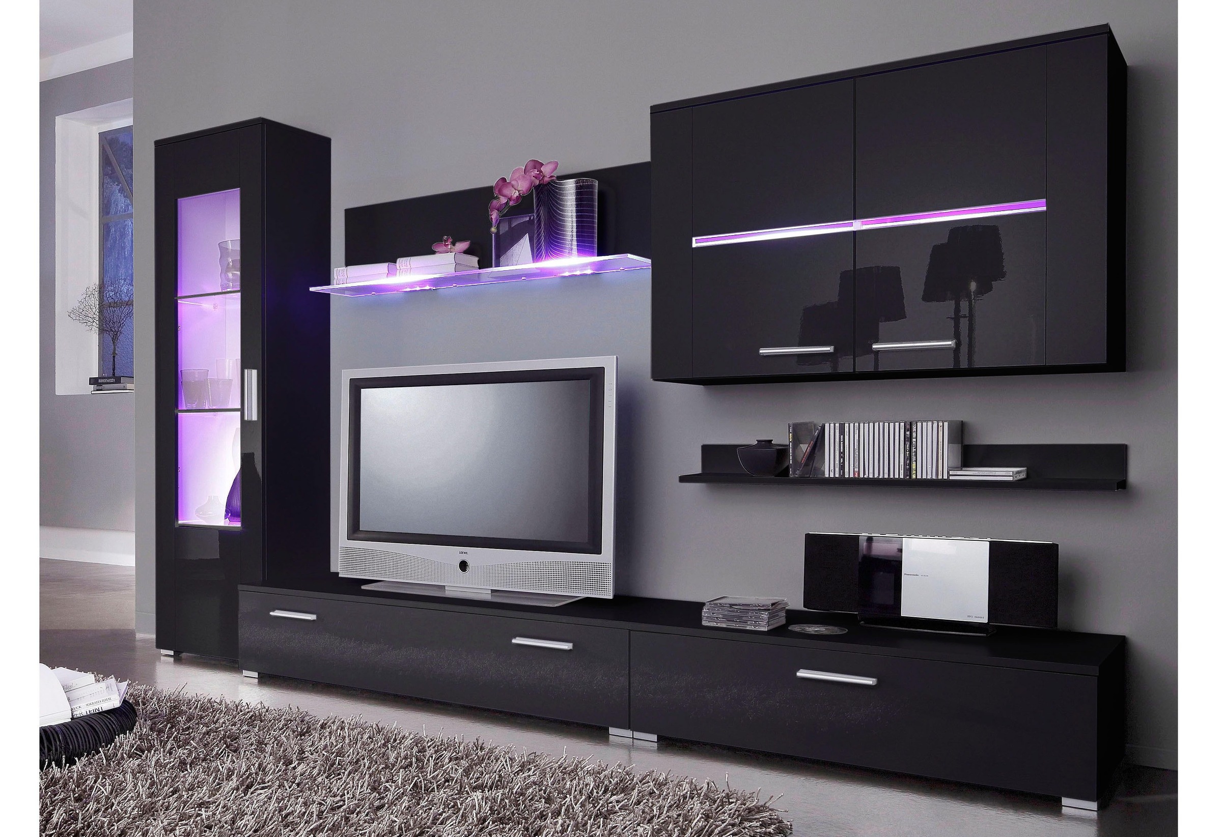 Wohnwand HÖLTKEMEYER, schwarz, Wohnzimmer, Kastenmöbel-Sets, "Flame"